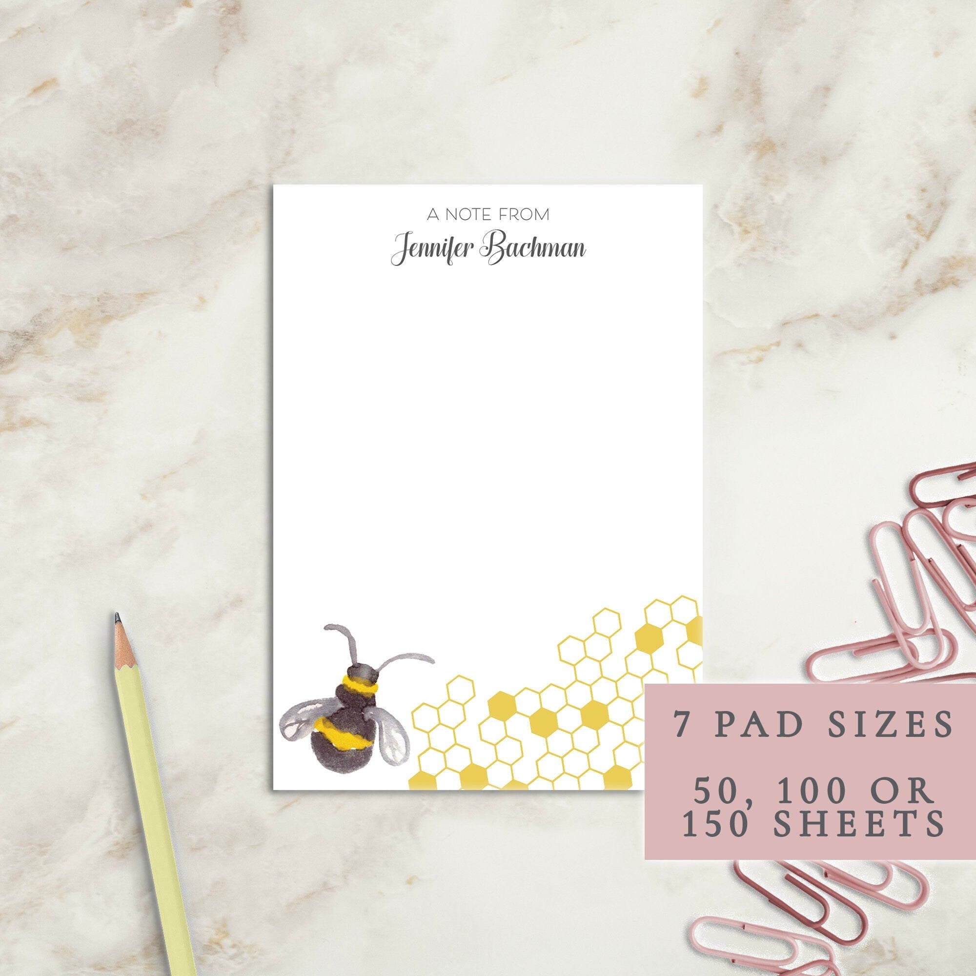 Bee Personalized Notepad | Custom Writing Pad | Teacher Appreciation | Writing Pad | Notepad | Gift | Gift for Her | Graduation | Honey Bee