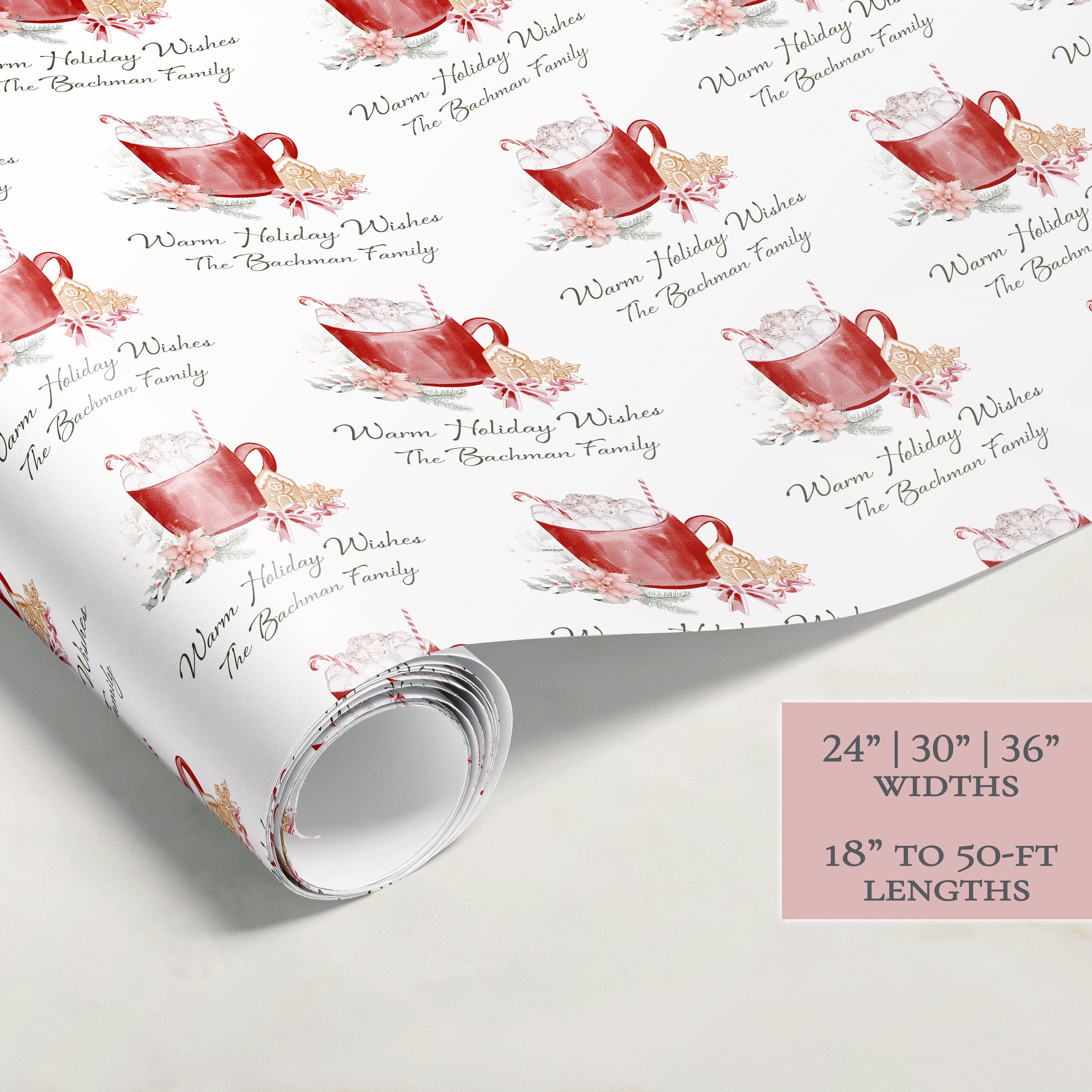 Christmas Wrapping Paper | Personalized Wrapping Paper | Personalized Gift | Custom Gift Wrap | Name Wrapping Paper | Hot Cocoa and Cookies
