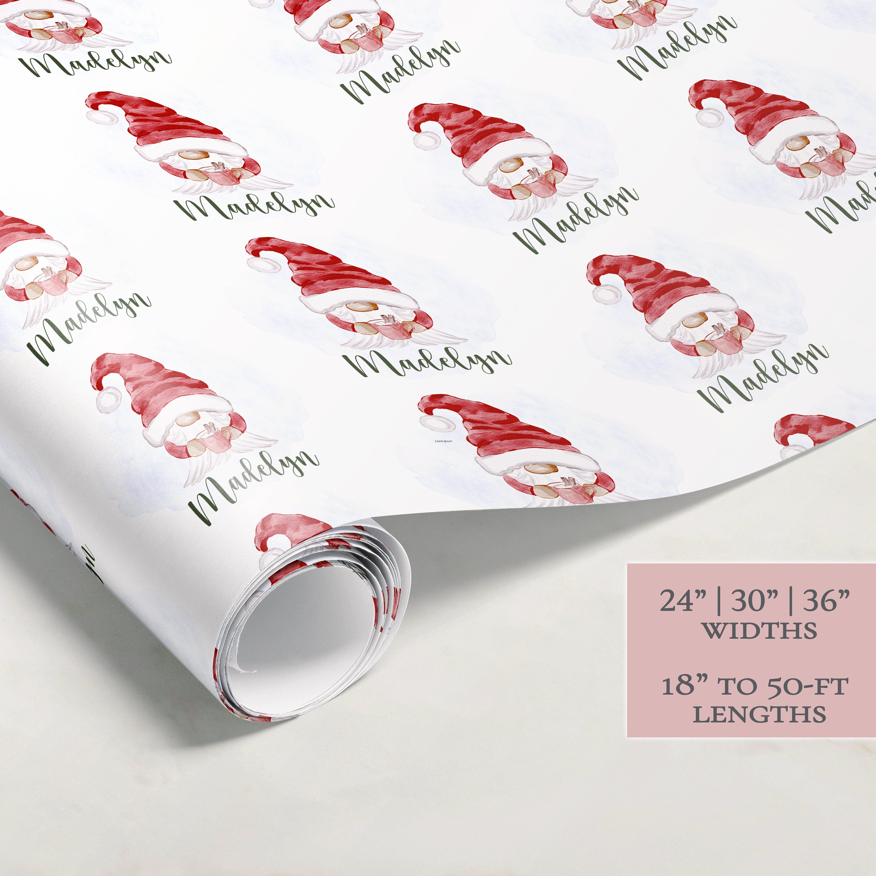 Gnome Christmas Wrapping Paper | Personalized Wrapping Paper | Wrapping Paper Rolls | Custom Gift Wrap | Name Wrapping Paper | Holiday Gift