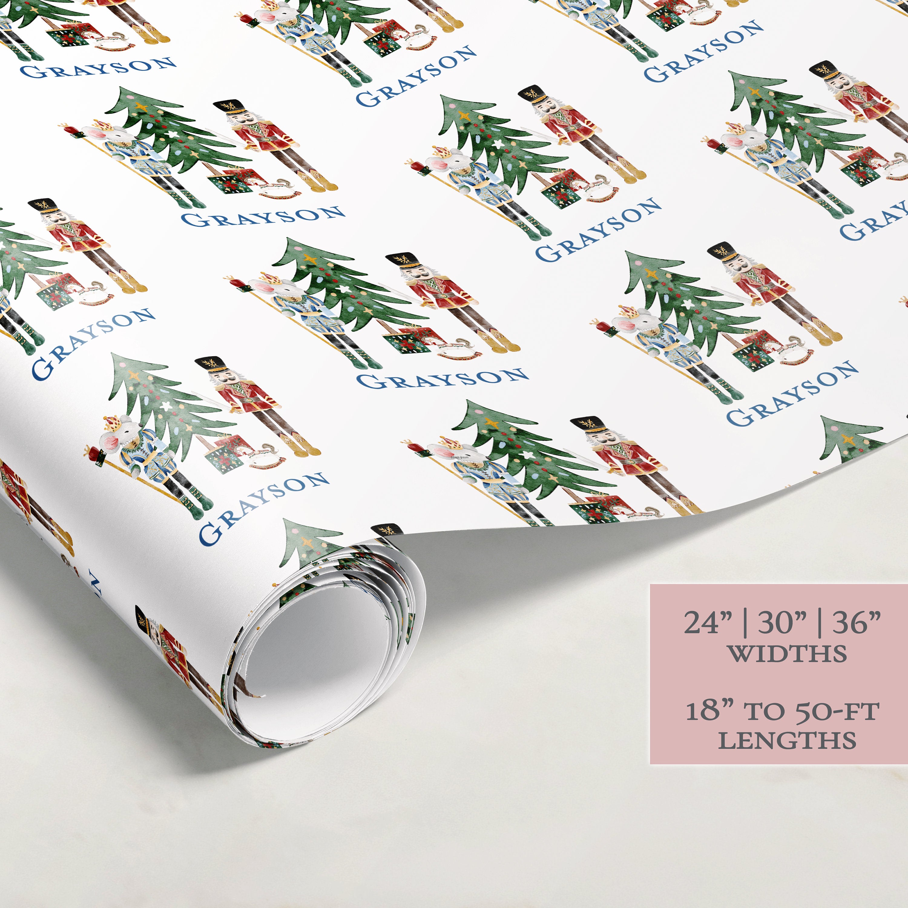 Christmas Nutcracker Wrapping Paper | Personalized | Wrapping Paper Rolls | Custom Gift Wrap | Name | Holiday Gift | Christmas Tree | Family