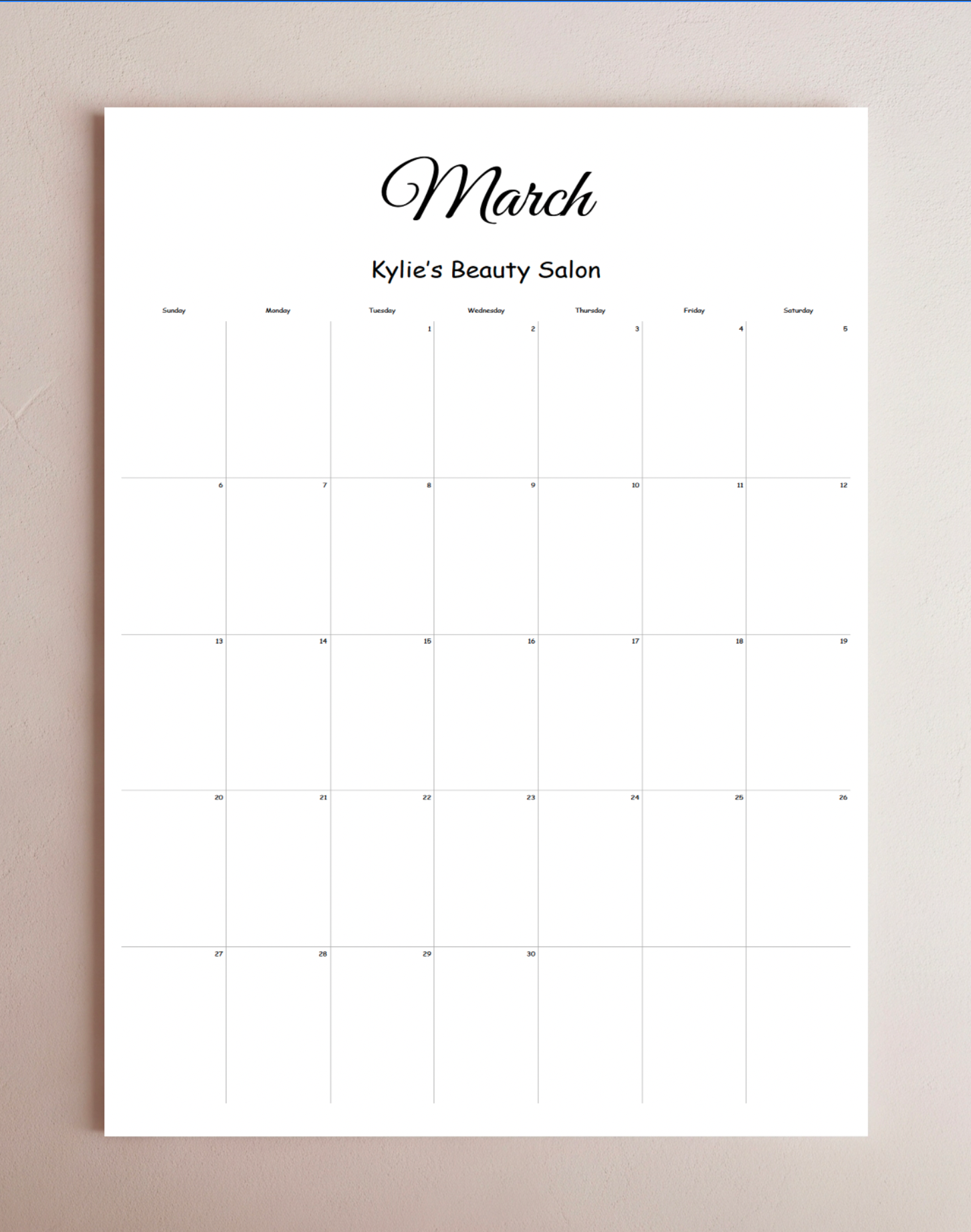 Twelve Month Wall Calendar