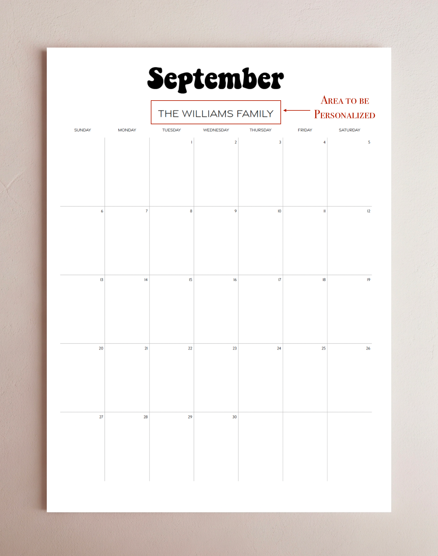 Twelve Month Wall Calendar