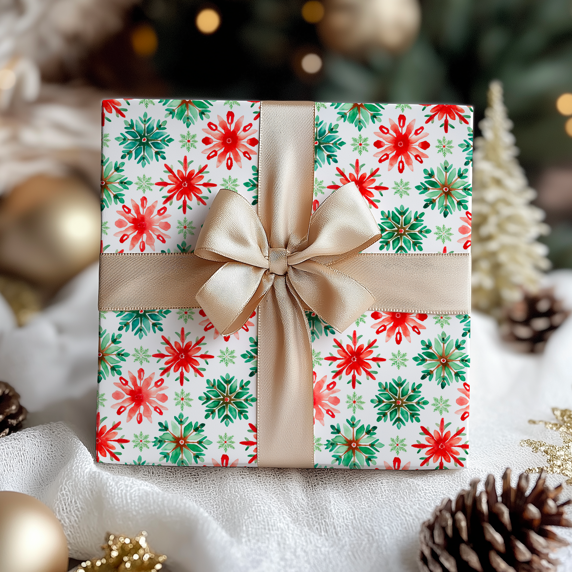 Red & Green Snowflake Gift Wrap