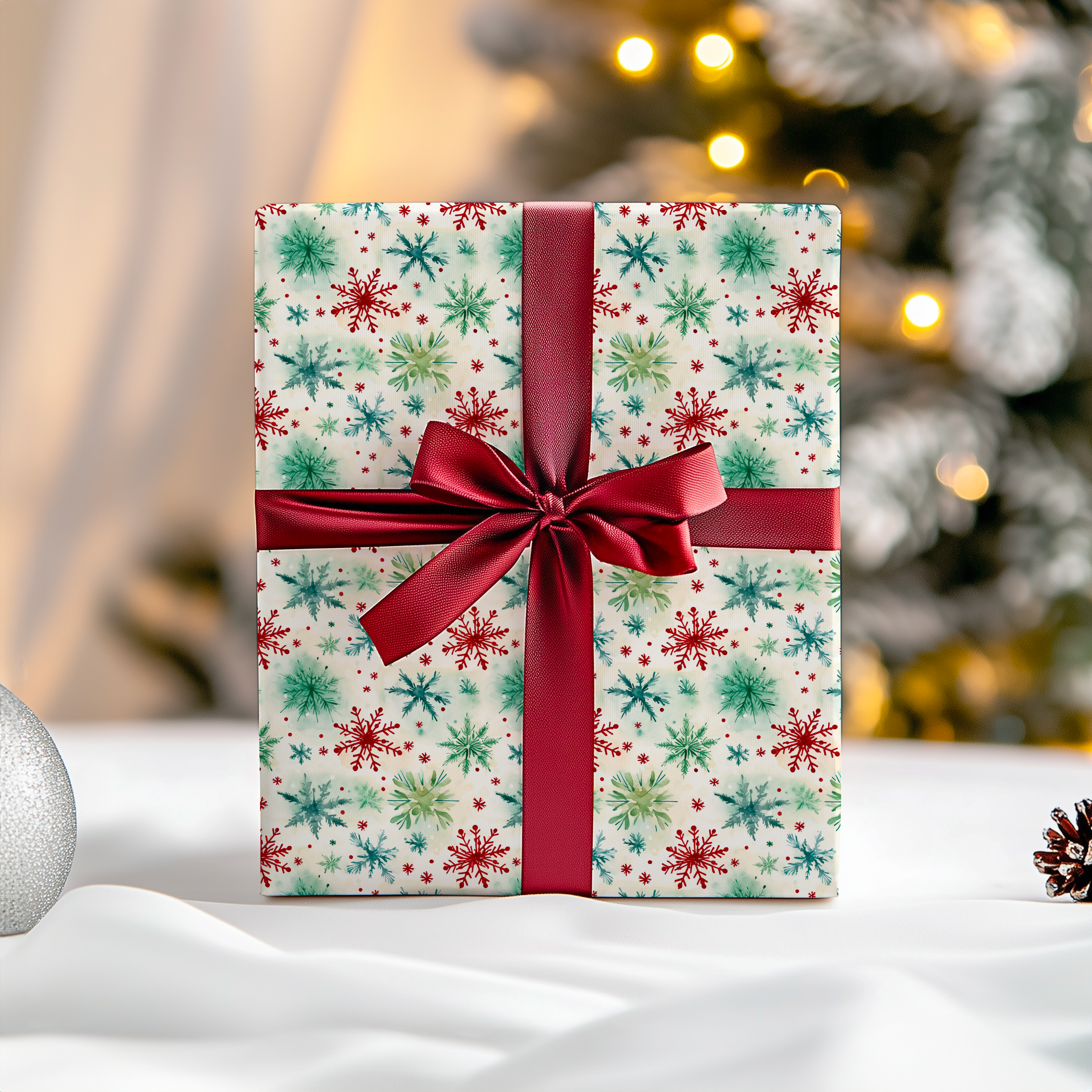 Red & Green Snowflake Gift Wrap