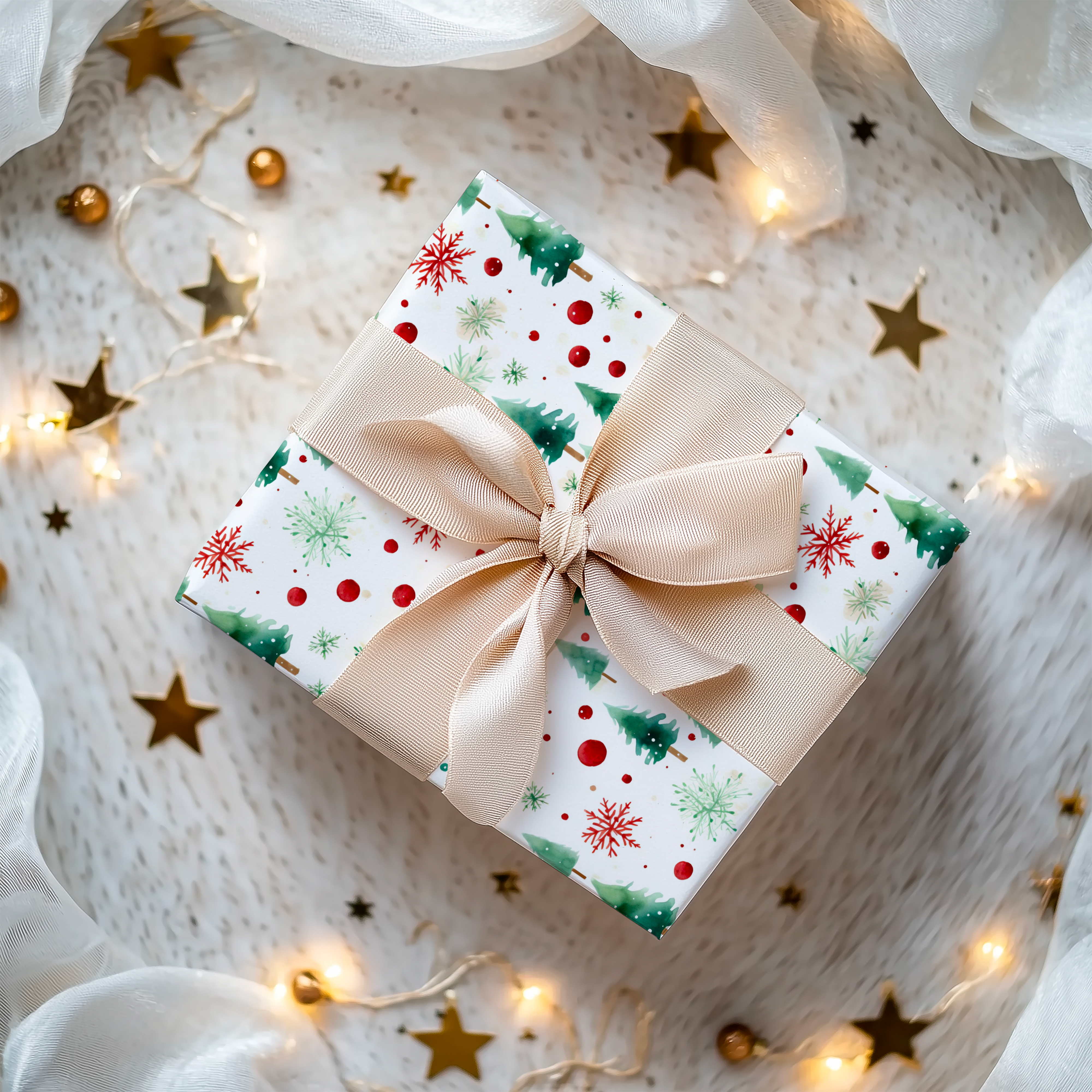 Red & Green Snowflake Gift Wrap