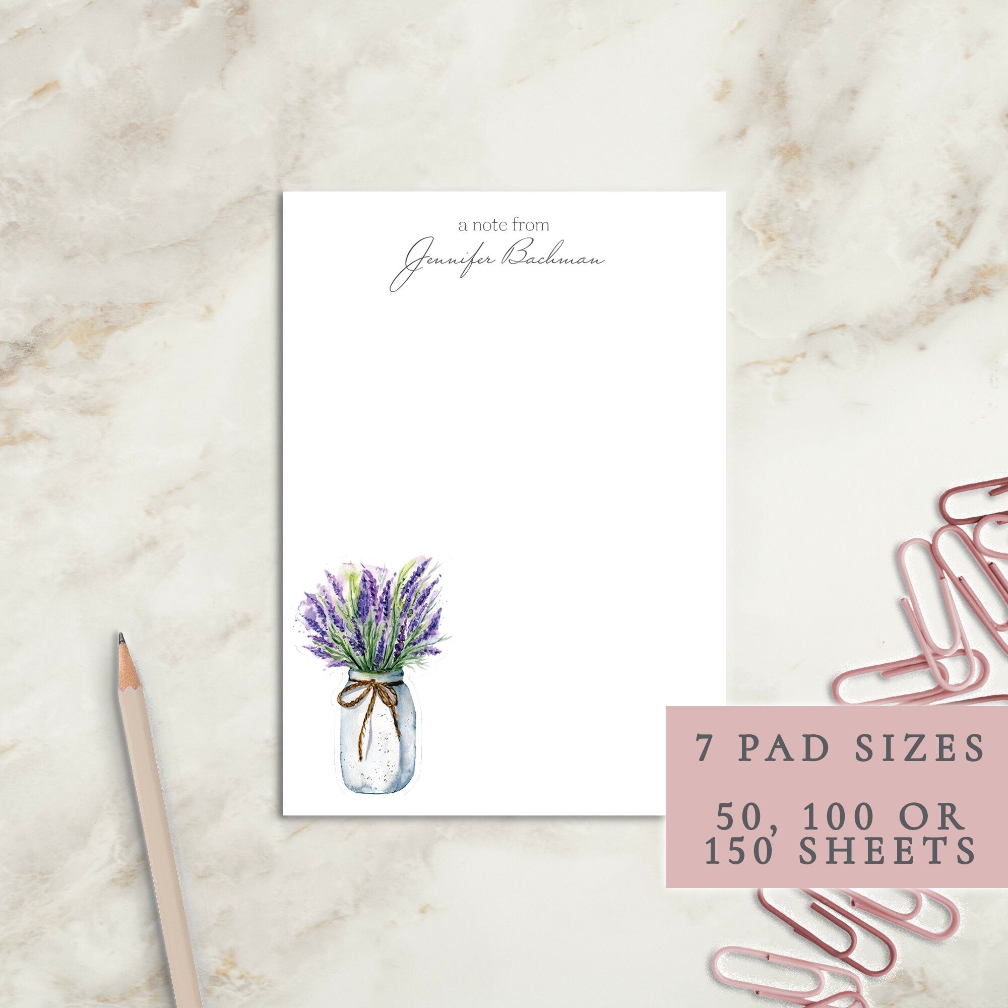 Purple Lavender Personalized Notepad | Custom Writing Pad | Teacher | Writing Pad | Notepad | Gift | Gift for Her | Graduation | Wedding