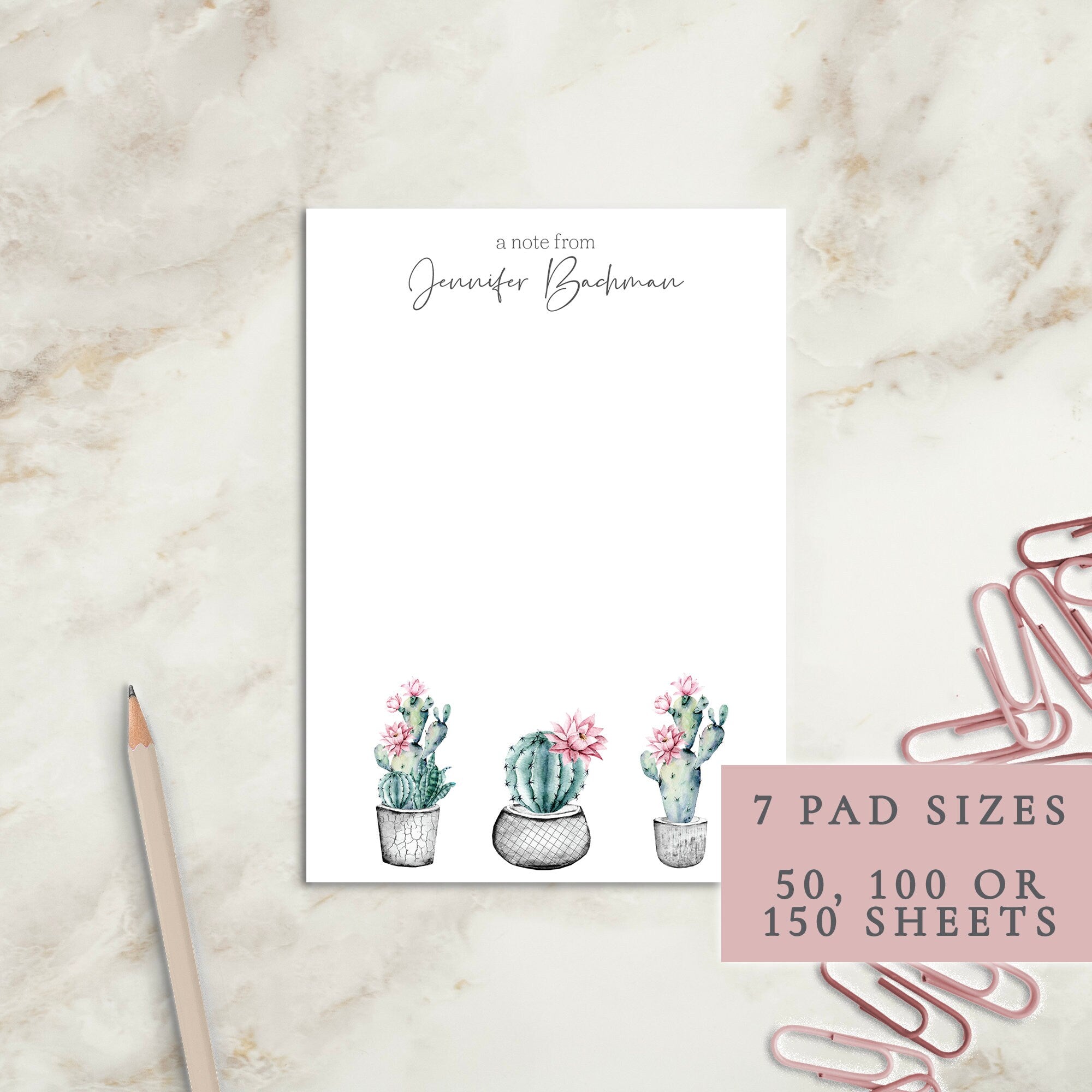 Potted Cactus Personalized Notepad | Custom Writing Pad | Teacher | Writing Pad | Notepad | Gift | Gift for Her | Graduation | Wedding