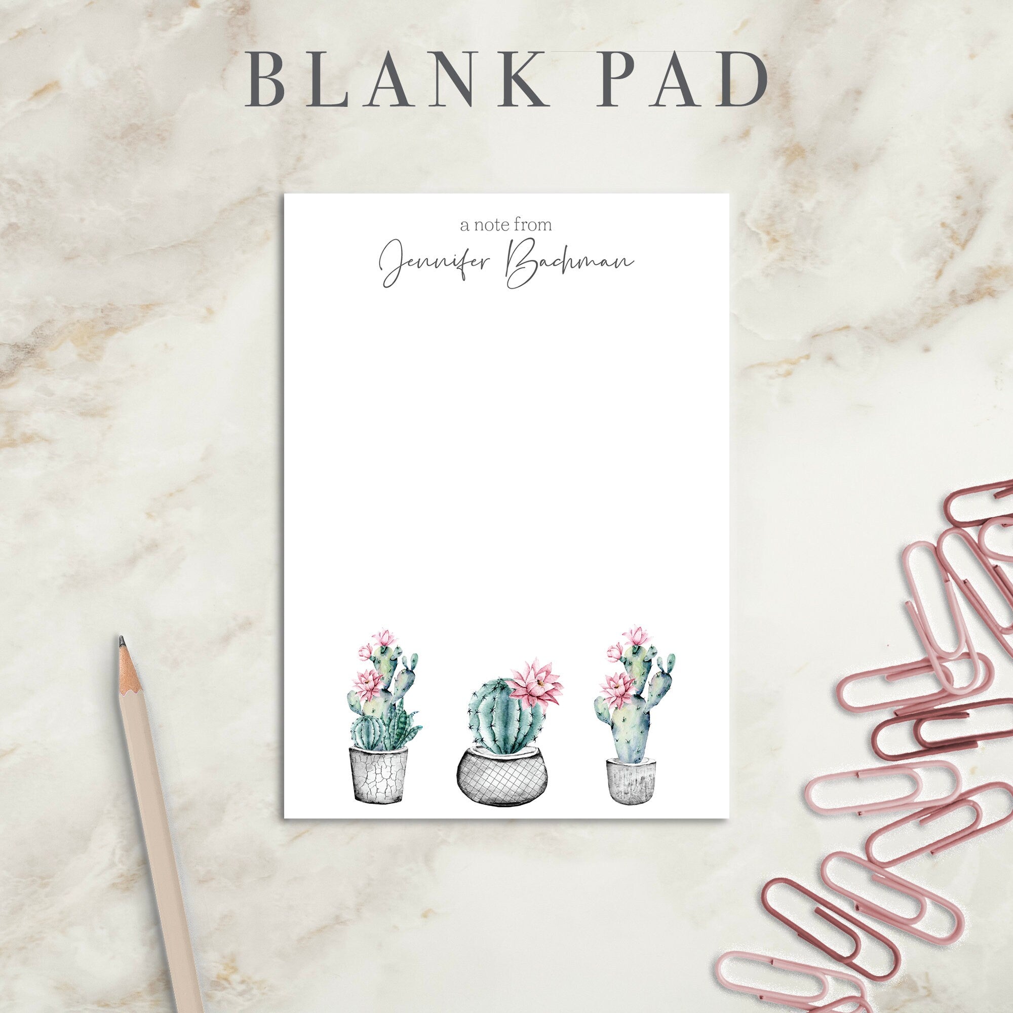 Potted Cactus Personalized Notepad | Custom Writing Pad | Teacher | Writing Pad | Notepad | Gift | Gift for Her | Graduation | Wedding