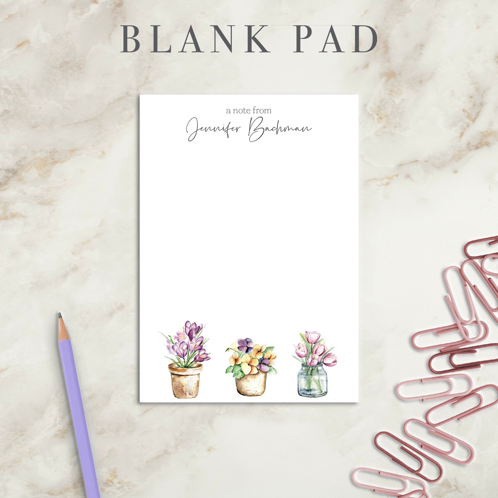 Spring Flowers Personalized Notepad | Custom Writing Pad | Teacher | Writing Pad | Notepad | Gift | Gift for Her | Graduation | Wedding