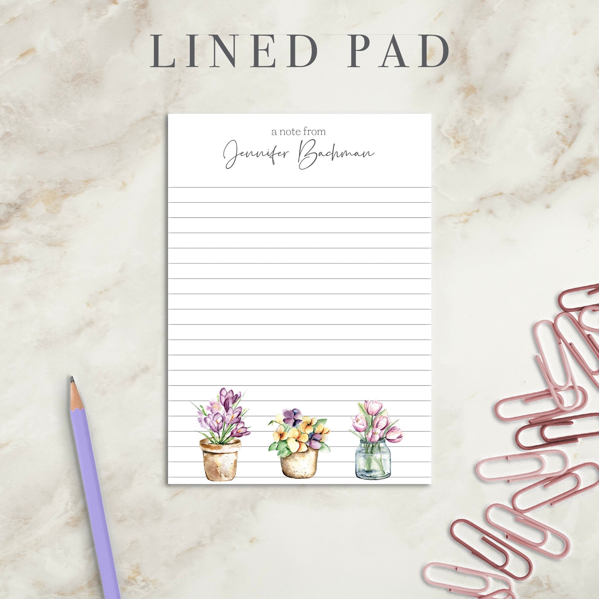 Spring Flowers Personalized Notepad | Custom Writing Pad | Teacher | Writing Pad | Notepad | Gift | Gift for Her | Graduation | Wedding