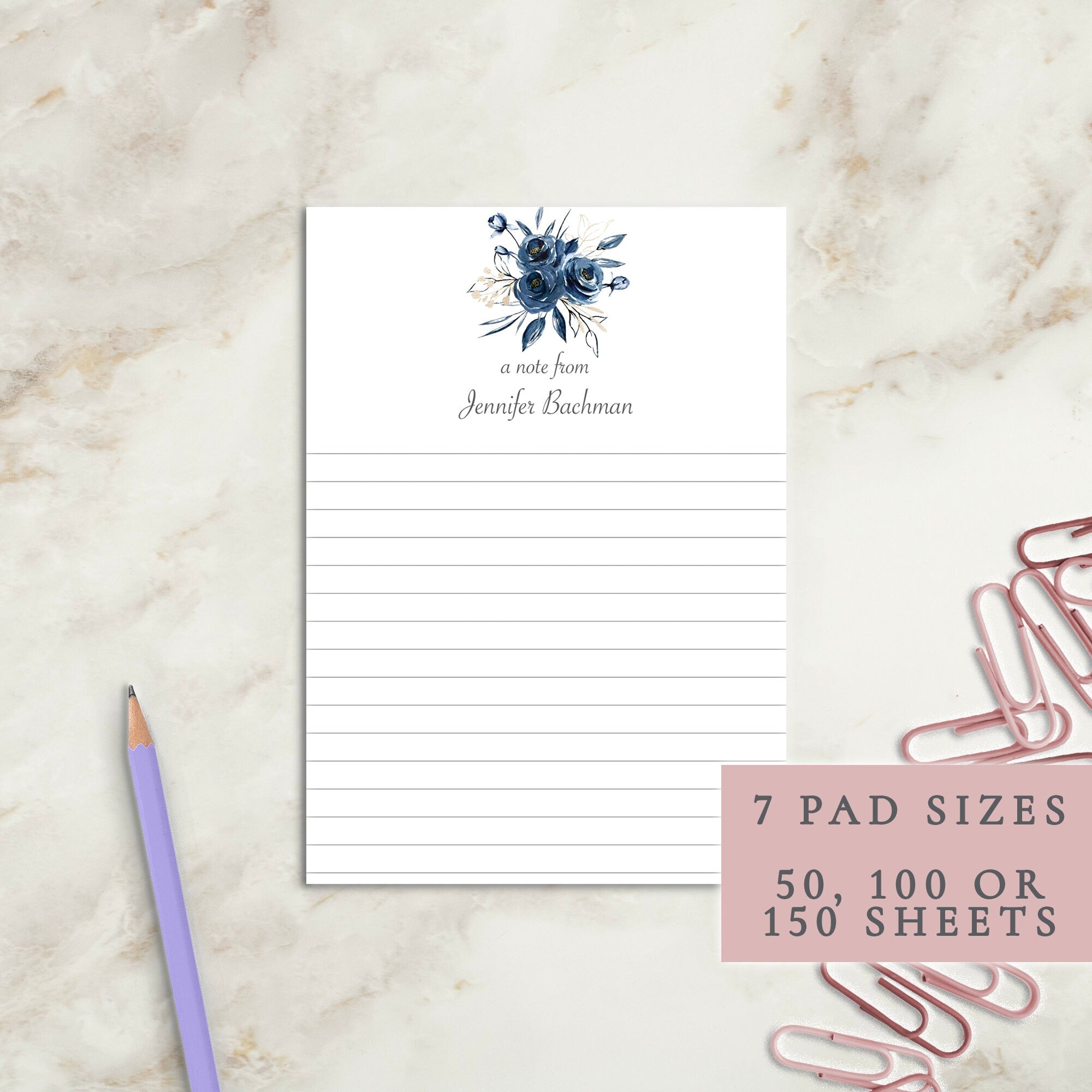 Blue Roses Personalized Notepad | Custom Writing Pad | Teacher | Writing Pad | Notepad | Gift | Gift for Her | Graduation | Wedding