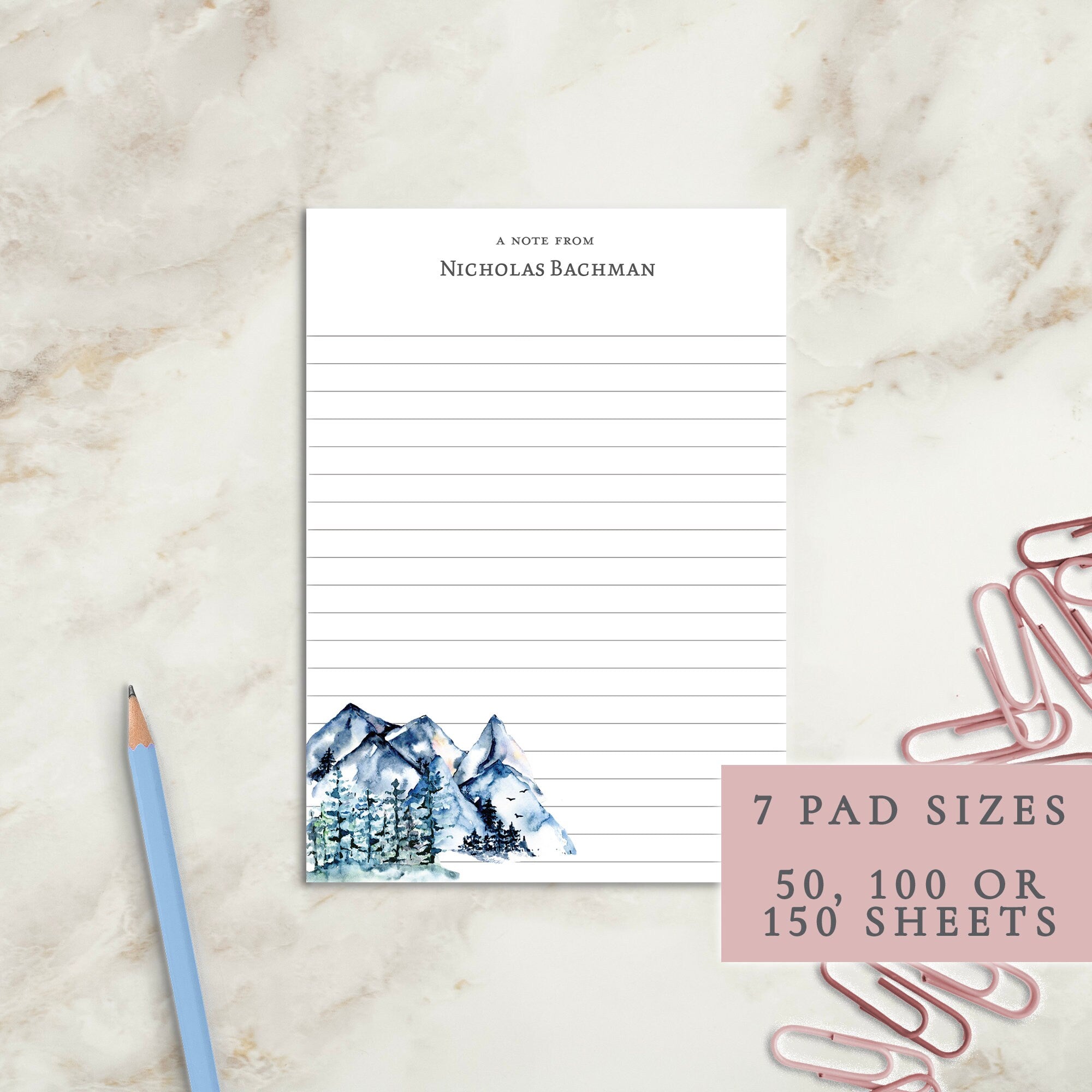 Mountain Personalized Notepad | Custom Writing Pad | Teacher | Writing Pad | Notepad | Gift | Gift for Him | Graduation | Wedding