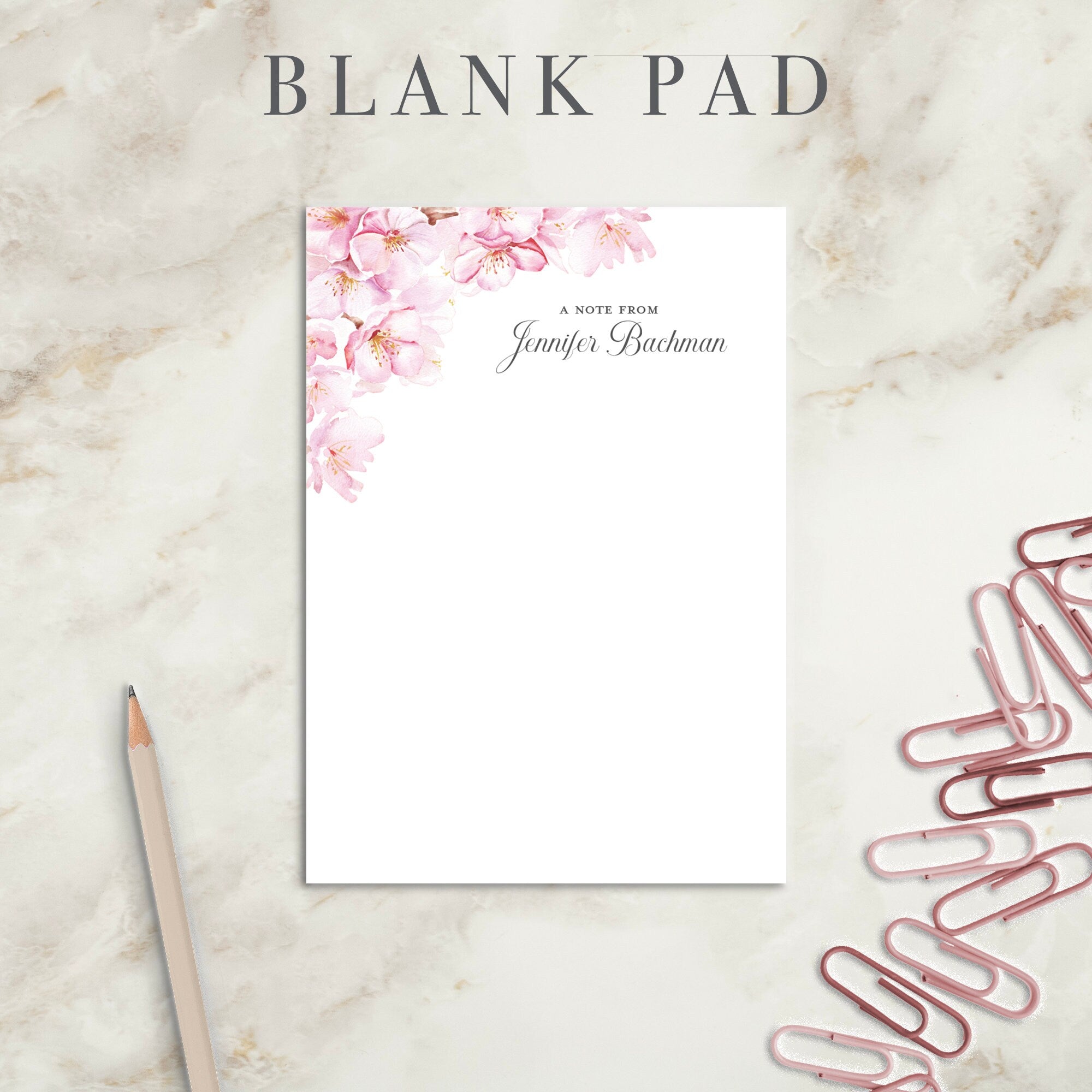 Cherry Blossom Personalized Notepad | Custom Writing Pad | Teacher | Writing Pad | Notepad | Gift | Gift for Her | Graduation | Wedding