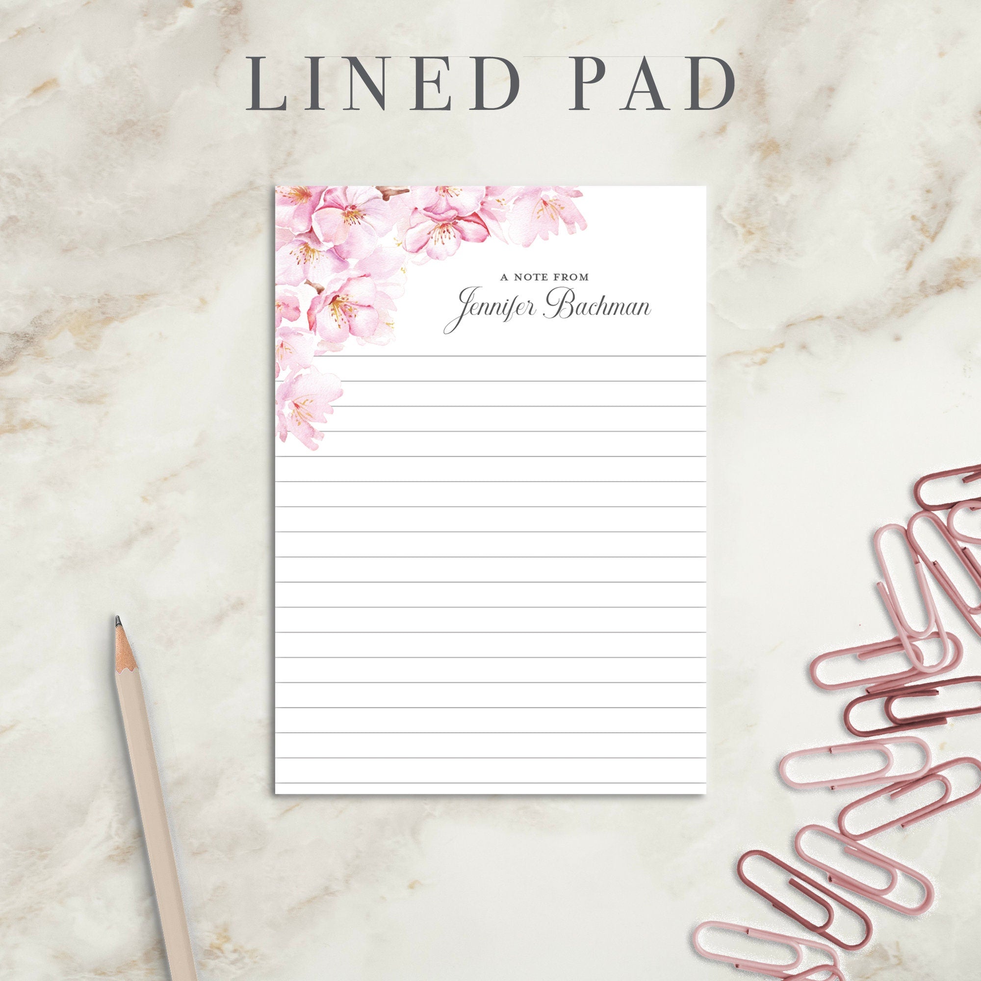 Cherry Blossom Personalized Notepad | Custom Writing Pad | Teacher | Writing Pad | Notepad | Gift | Gift for Her | Graduation | Wedding