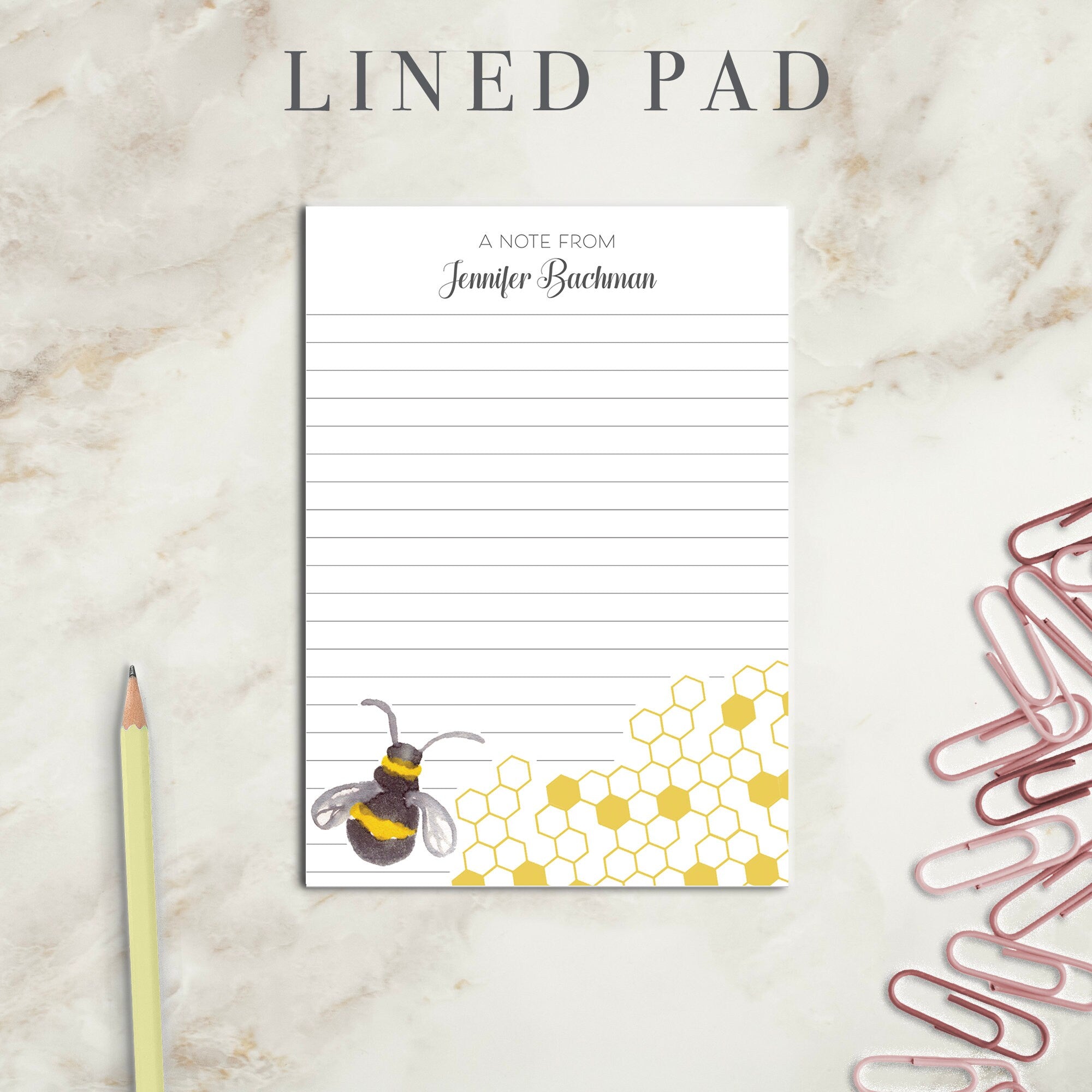 Bee Personalized Notepad | Custom Writing Pad | Teacher Appreciation | Writing Pad | Notepad | Gift | Gift for Her | Graduation | Honey Bee