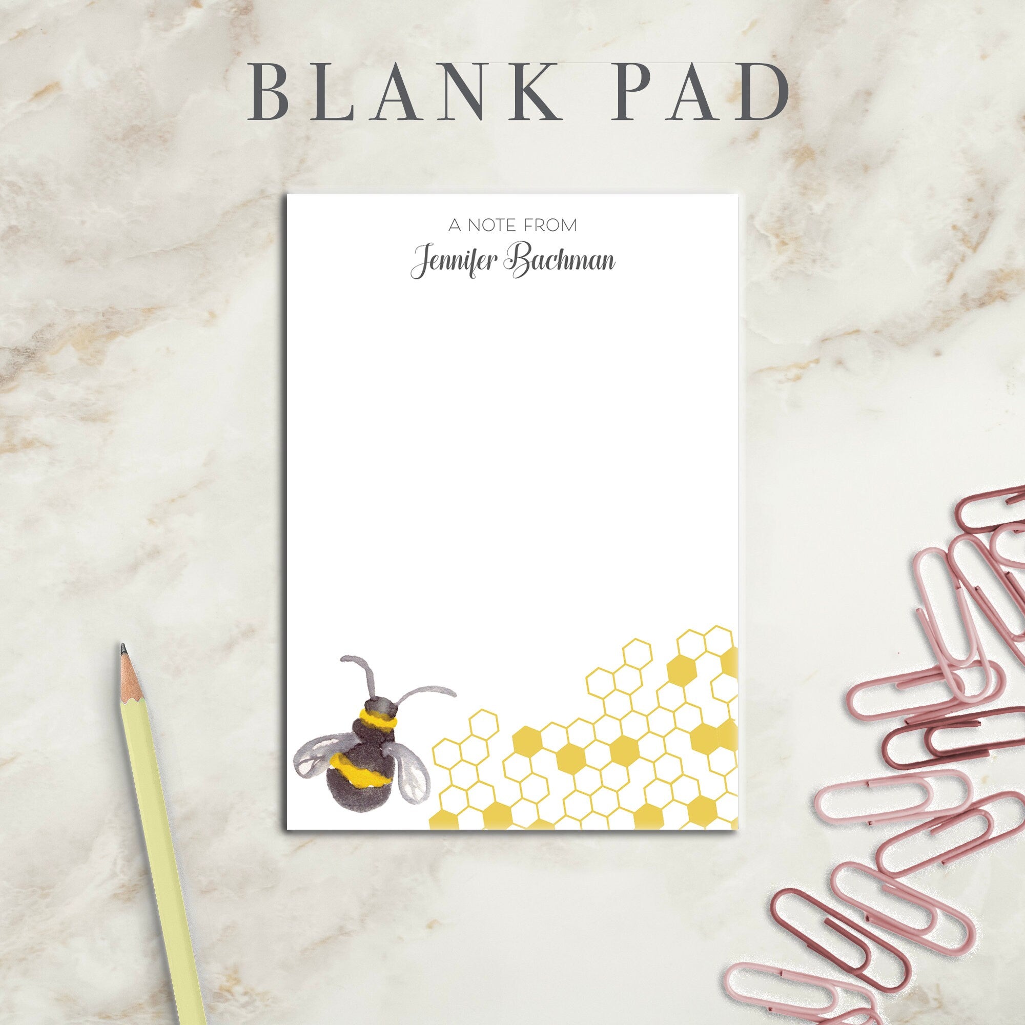 Bee Personalized Notepad | Custom Writing Pad | Teacher Appreciation | Writing Pad | Notepad | Gift | Gift for Her | Graduation | Honey Bee