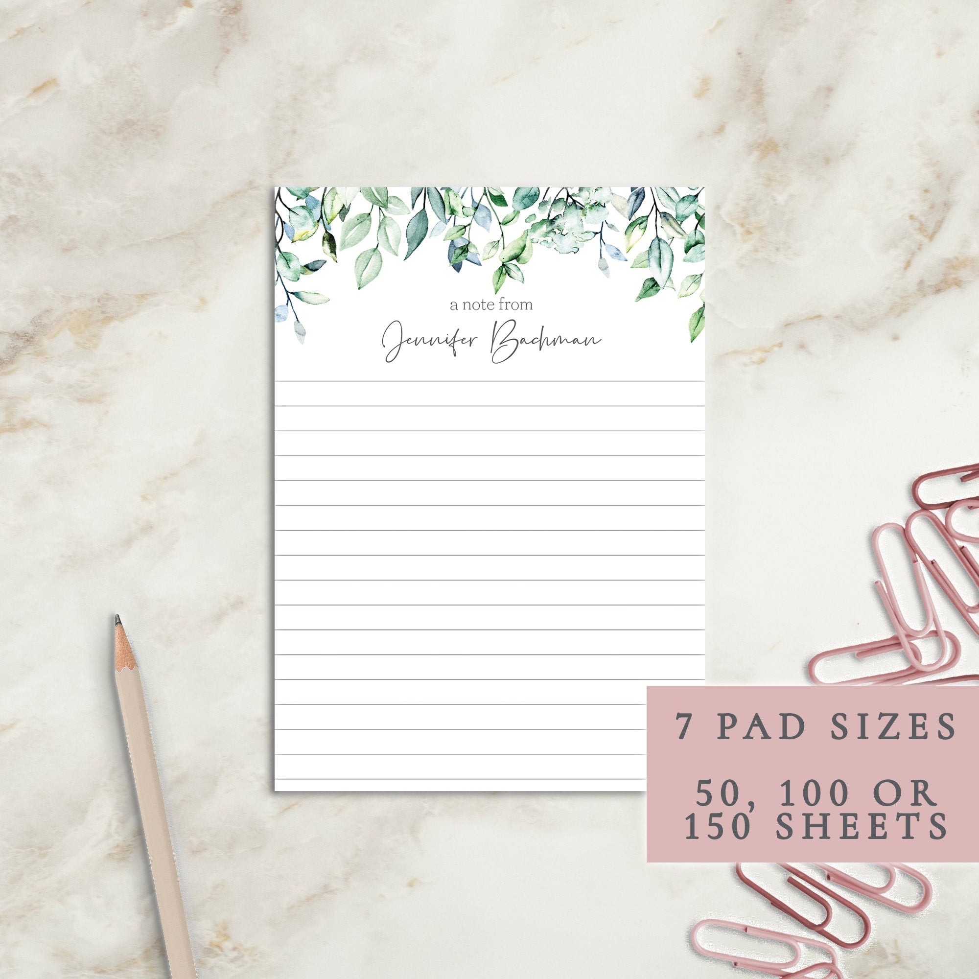 Foliage Personalized Notepad | Custom Writing Pad | Teacher | Writing Pad | Notepad | Gift | Gift for Her | Graduation | Wedding