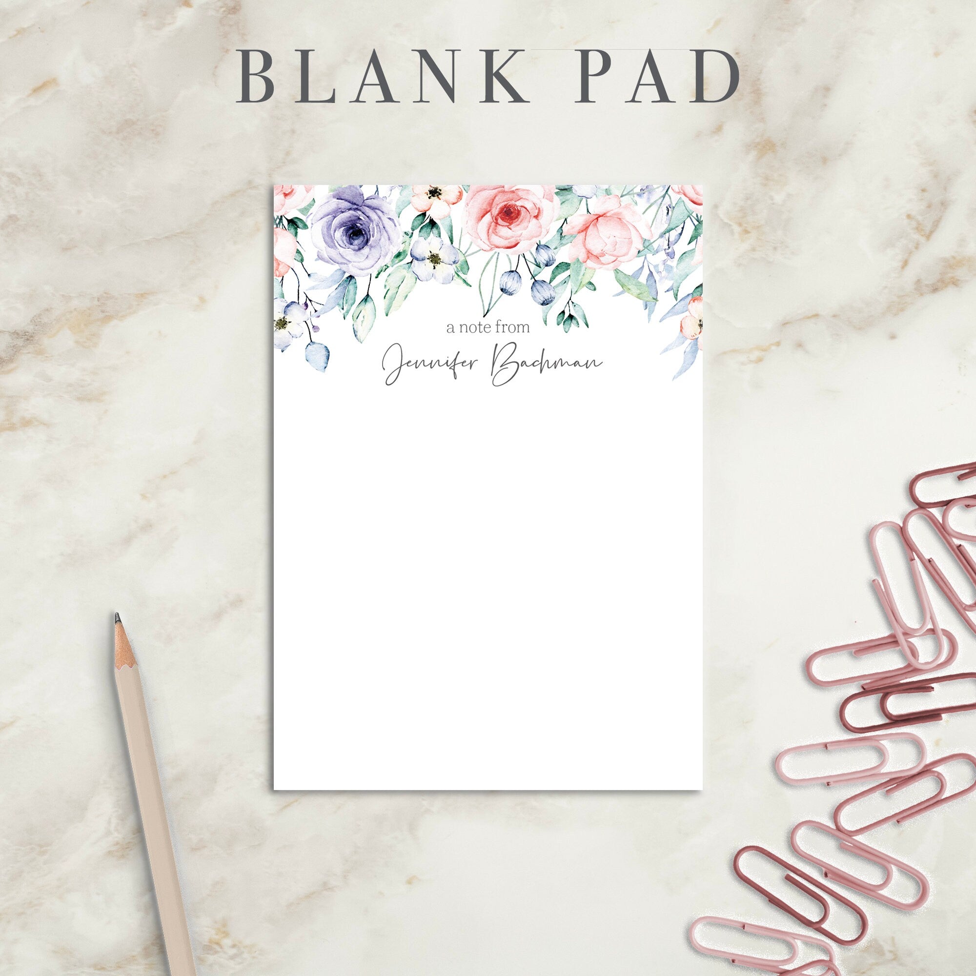 Flower Personalized Notepad | Custom Writing Pad | Teacher | Writing Pad | Notepad | Gift | Gift for Her | Graduation | Wedding