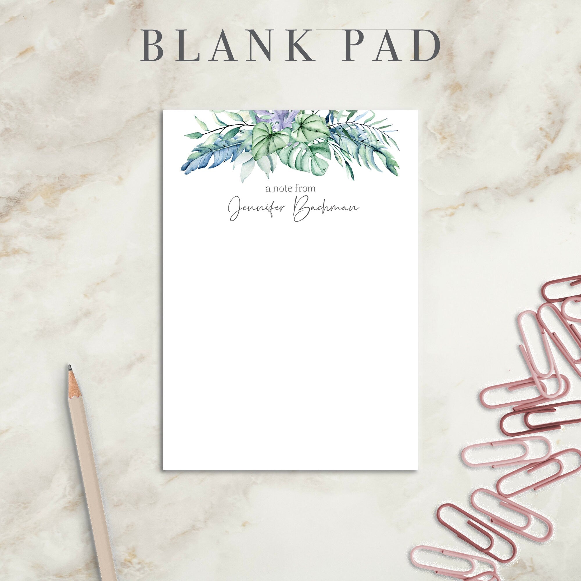 Tropical Leaves Personalized Notepad | Custom Writing Pad | Teacher | Writing Pad | Notepad | Gift | Gift for Her | Graduation | Wedding