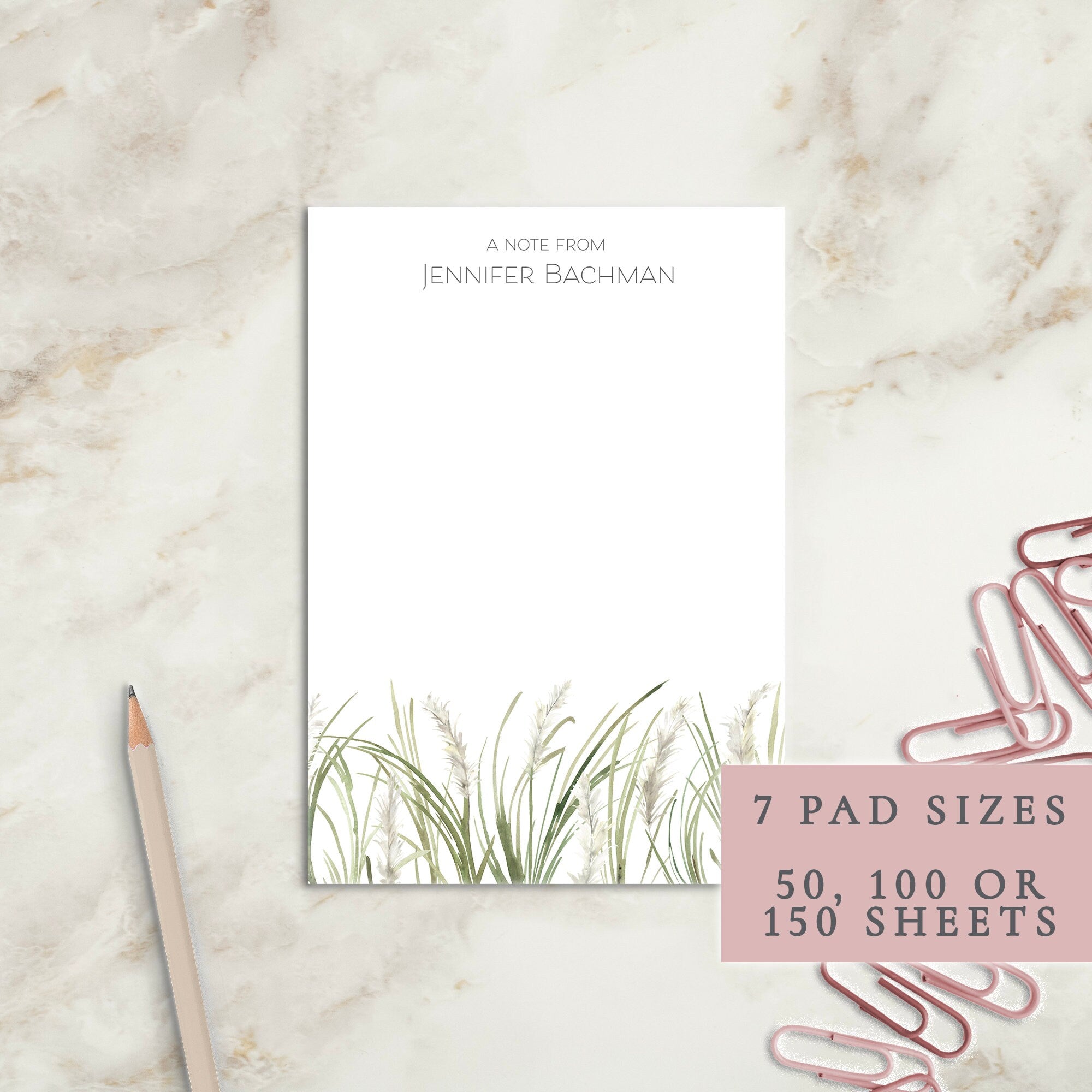 Pampas Grass Personalized Notepad | Custom Writing Pad | Teacher | Writing Pad | Notepad | Gift | Gift for Her | Graduation | Wedding