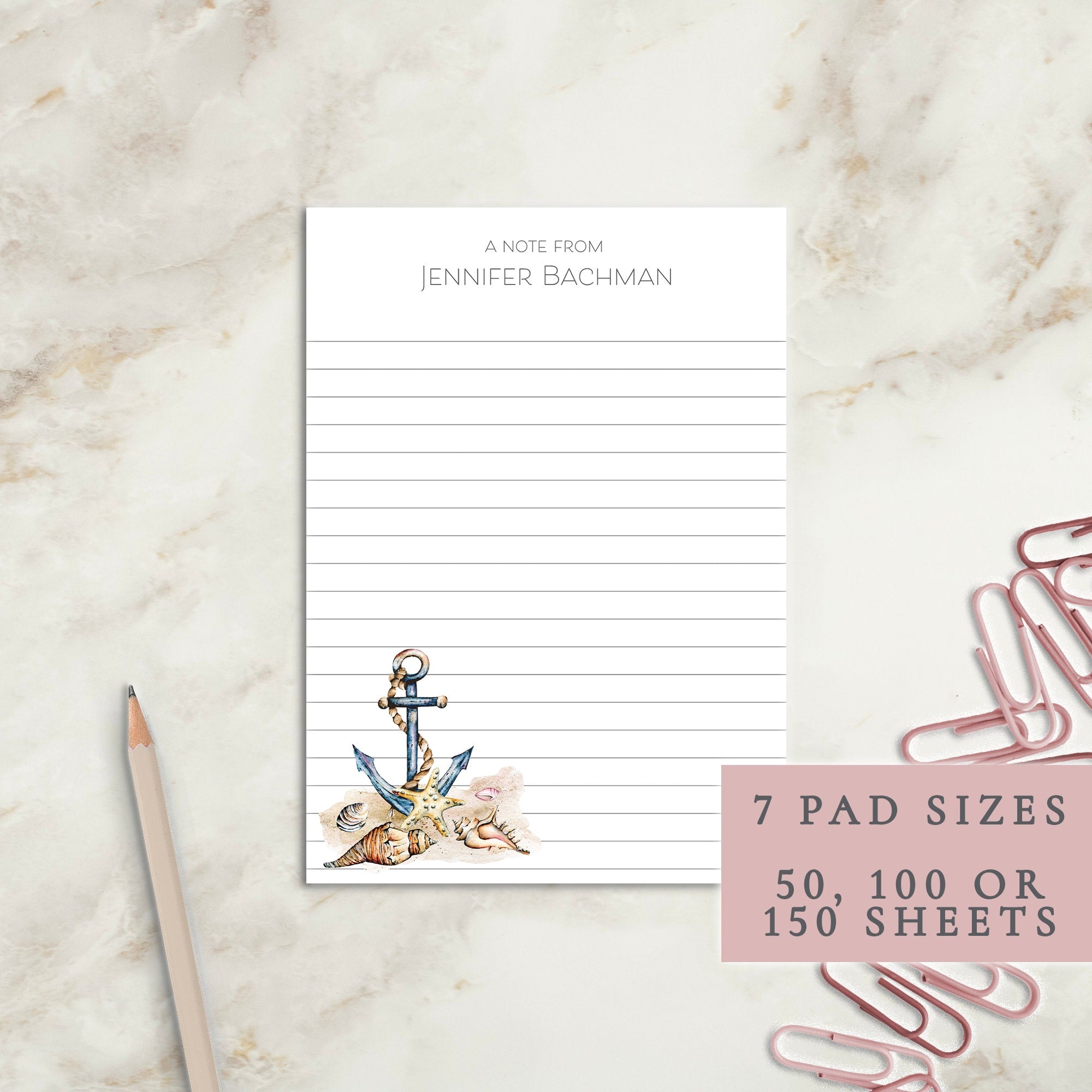 Anchor Beach House Notepad | Custom Writing Pad | Stationery | Writing Pad | Notepad | Hostess Gift | Small | Large | Personalized | Beach