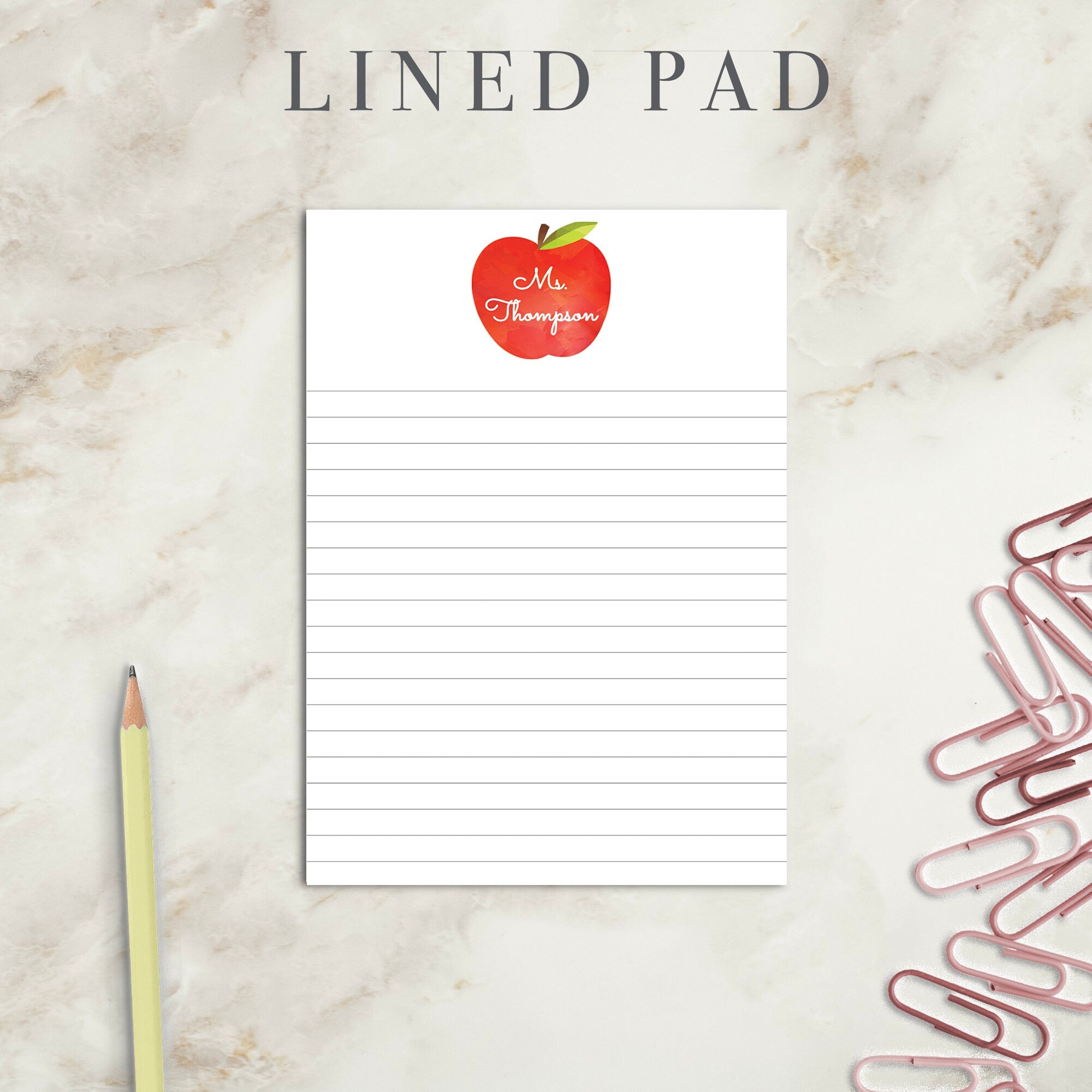 Apple Teacher Notepad | Personalized Notepad | Teacher Gift | Apple Notepad | Gift | Teacher Notepad | Elegant | Personal Notepad Custom