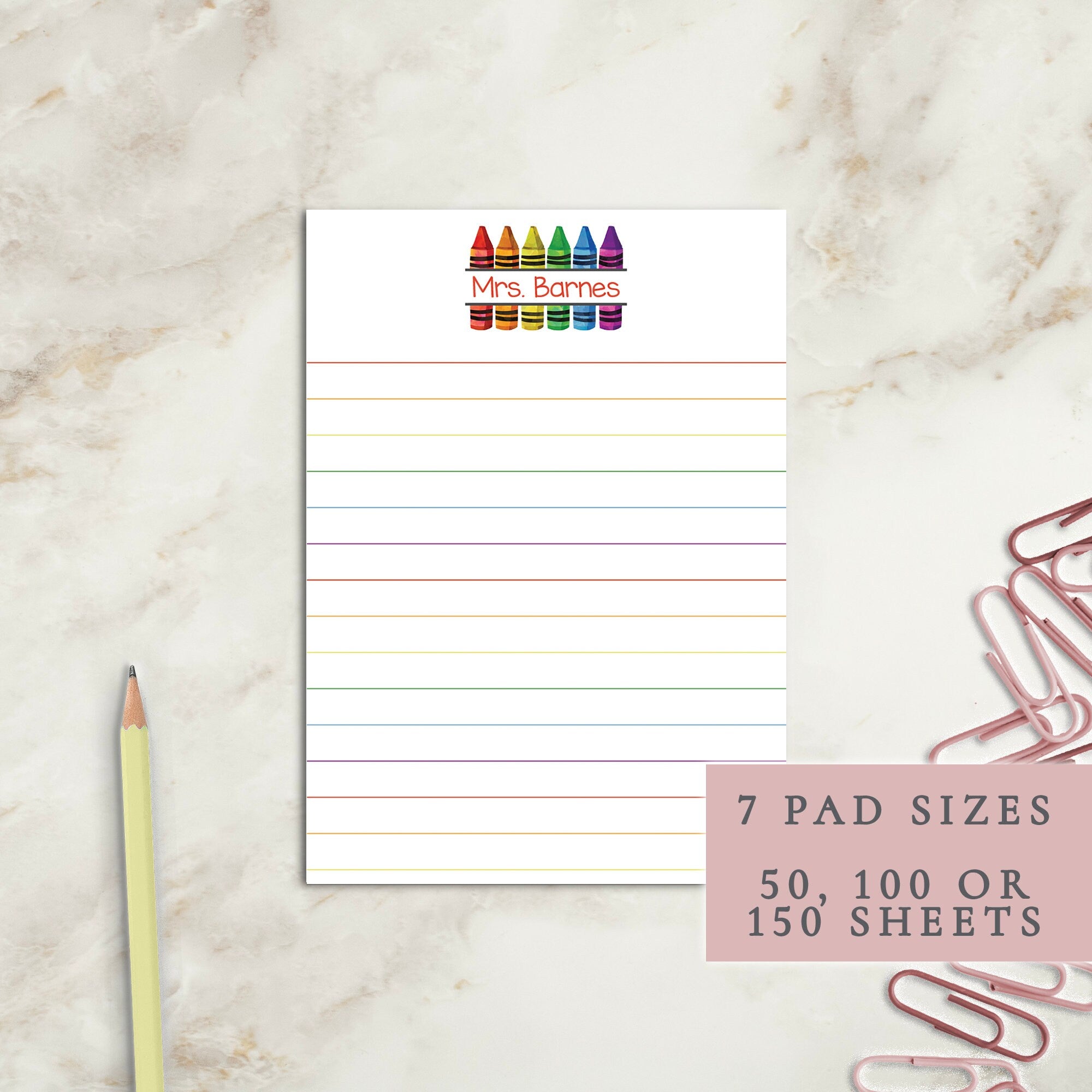 Crayon Teacher Notepad | Personalized Notepad | Teacher Gift | Notepad | Gift | Teacher Notepad | Elegant | Personal Notepad | Custom