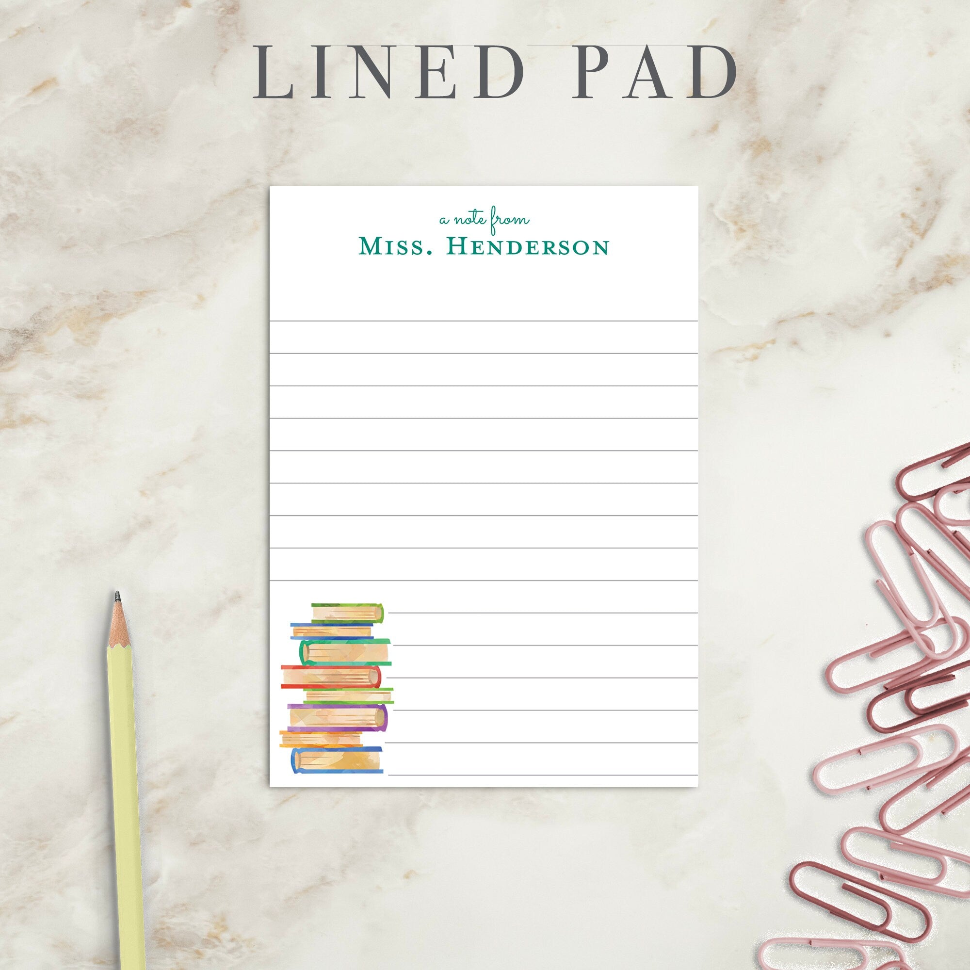 Books Teacher Notepad | Personalized Notepad | Teacher Gift | Books Notepad | Gift | Teacher Notepad | Personal Notepad | Librarian