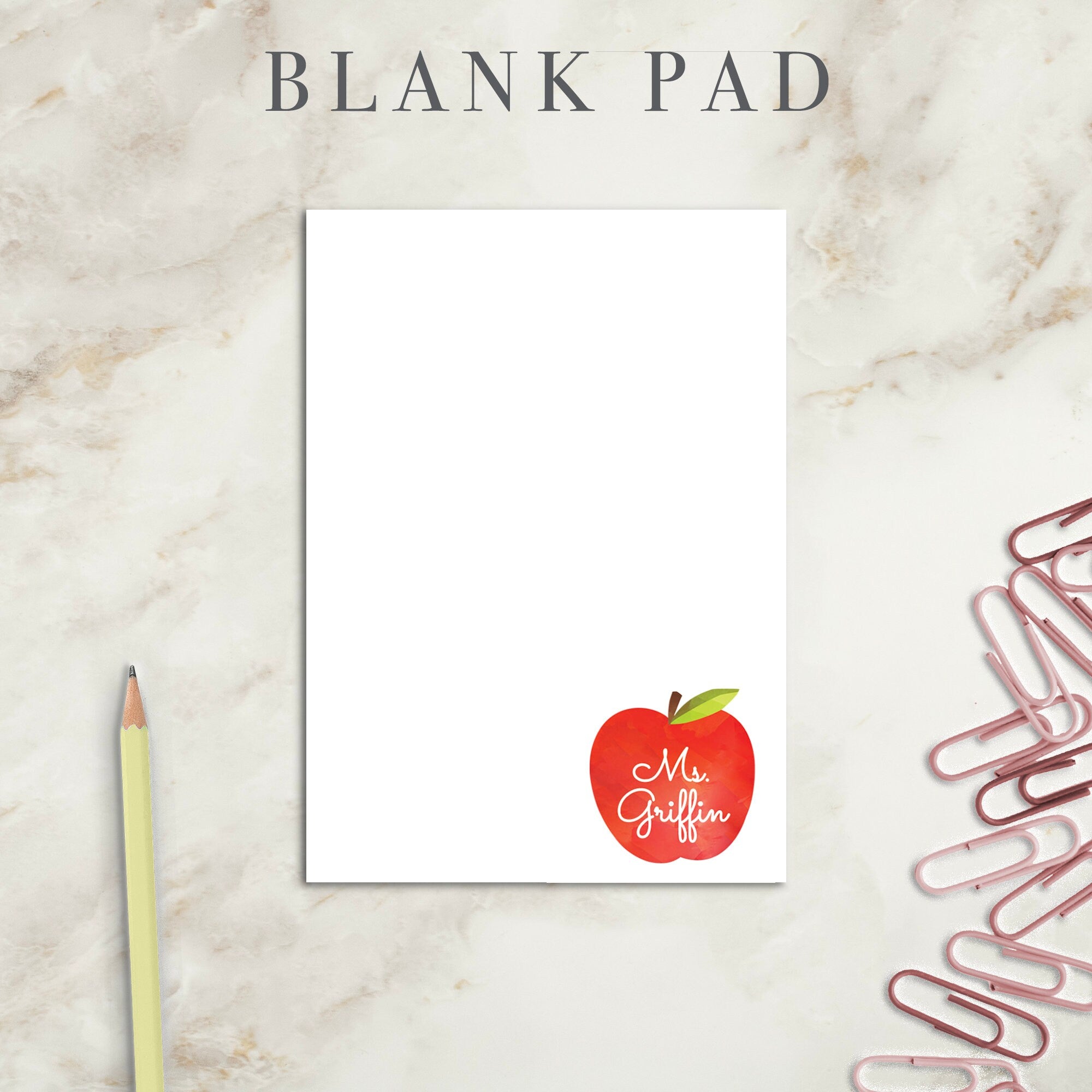 Apple Teacher Notepad | Personalized Notepad | Teacher Gift | Apple Notepad | Gift | Teacher Notepad | Elegant | Personal Notepad Custom