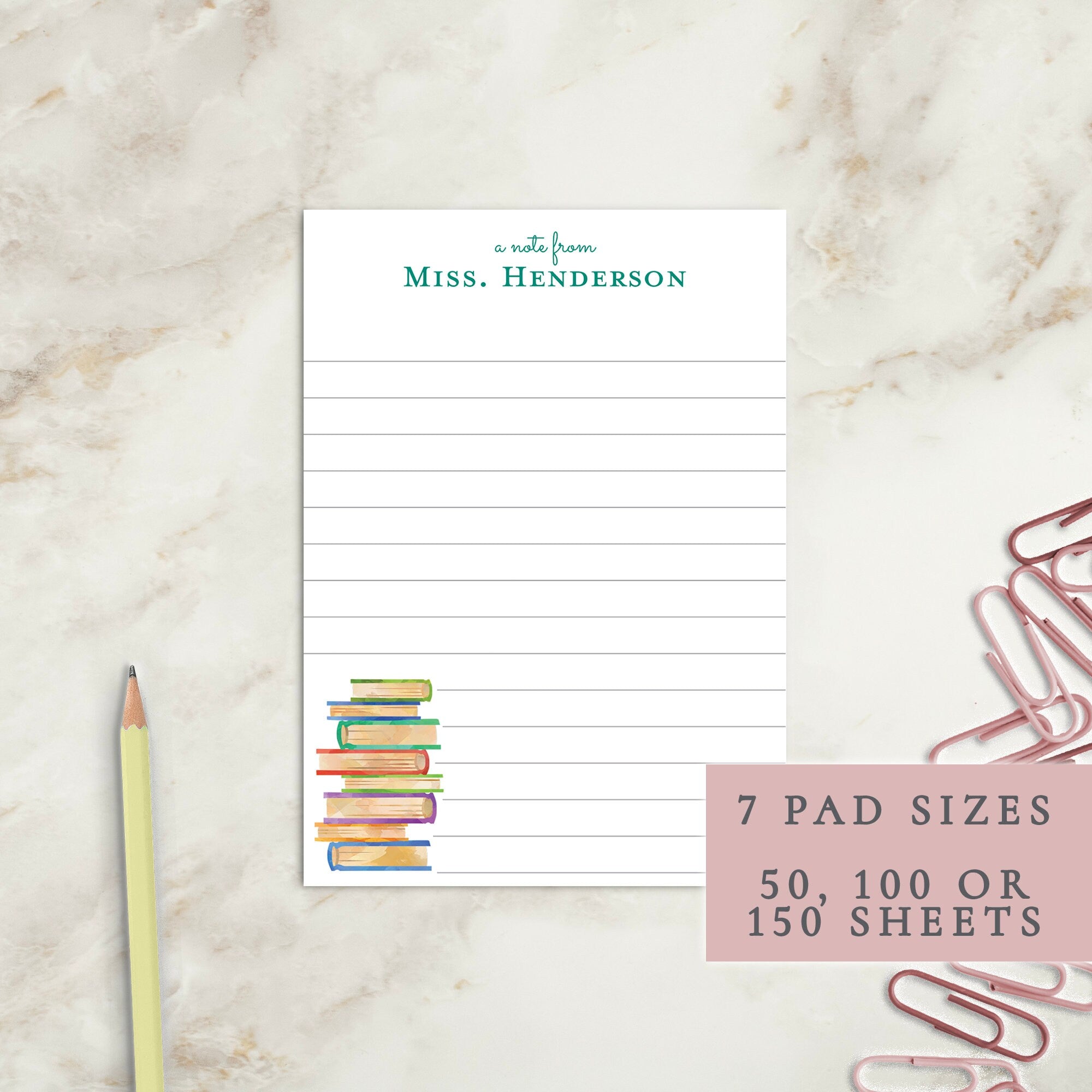 Books Teacher Notepad | Personalized Notepad | Teacher Gift | Books Notepad | Gift | Teacher Notepad | Personal Notepad | Librarian