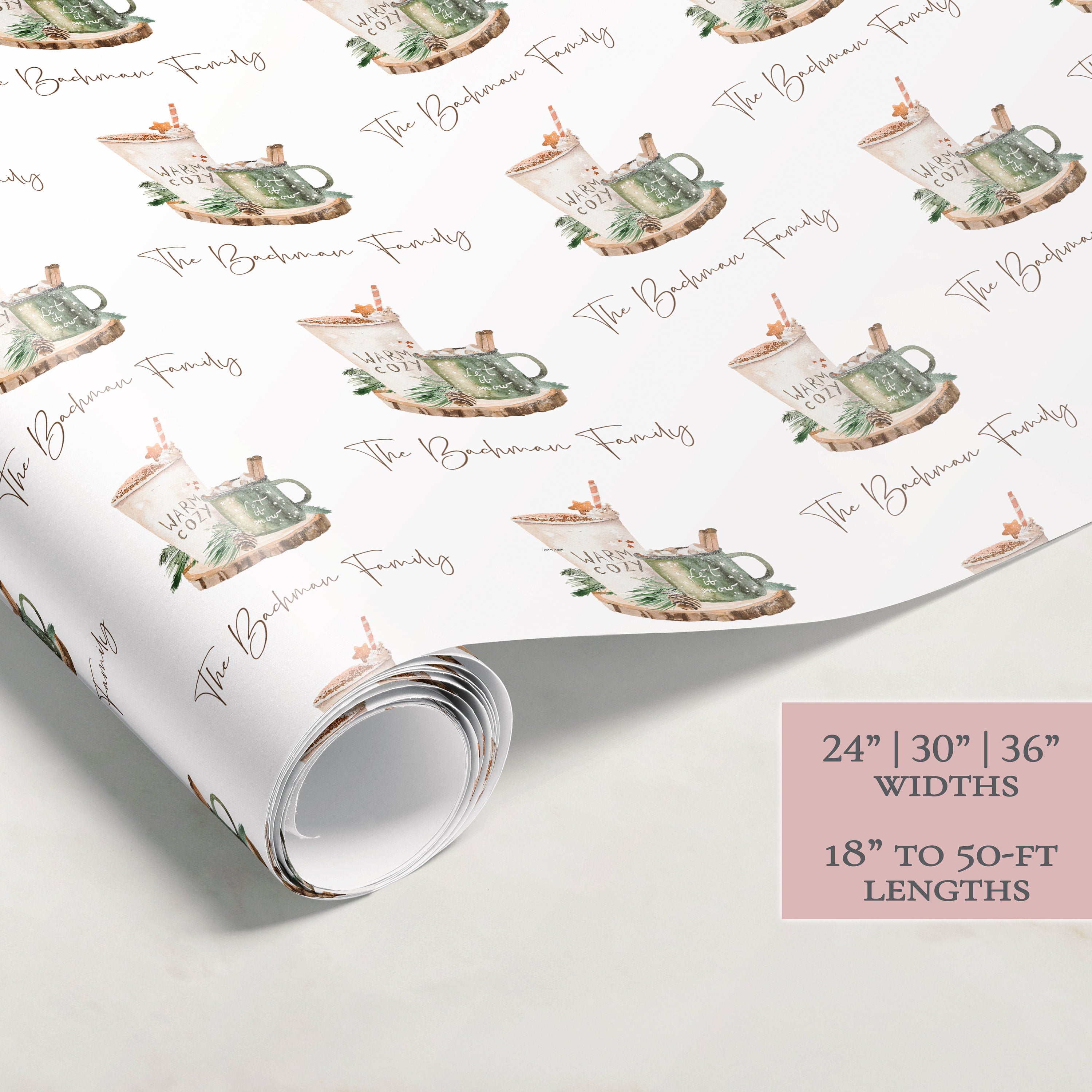 Christmas Cocoa Wrapping Paper | Personalized Wrapping Paper | Wrapping Paper Rolls | Custom Gift Wrap | Name Wrapping Paper | Holiday