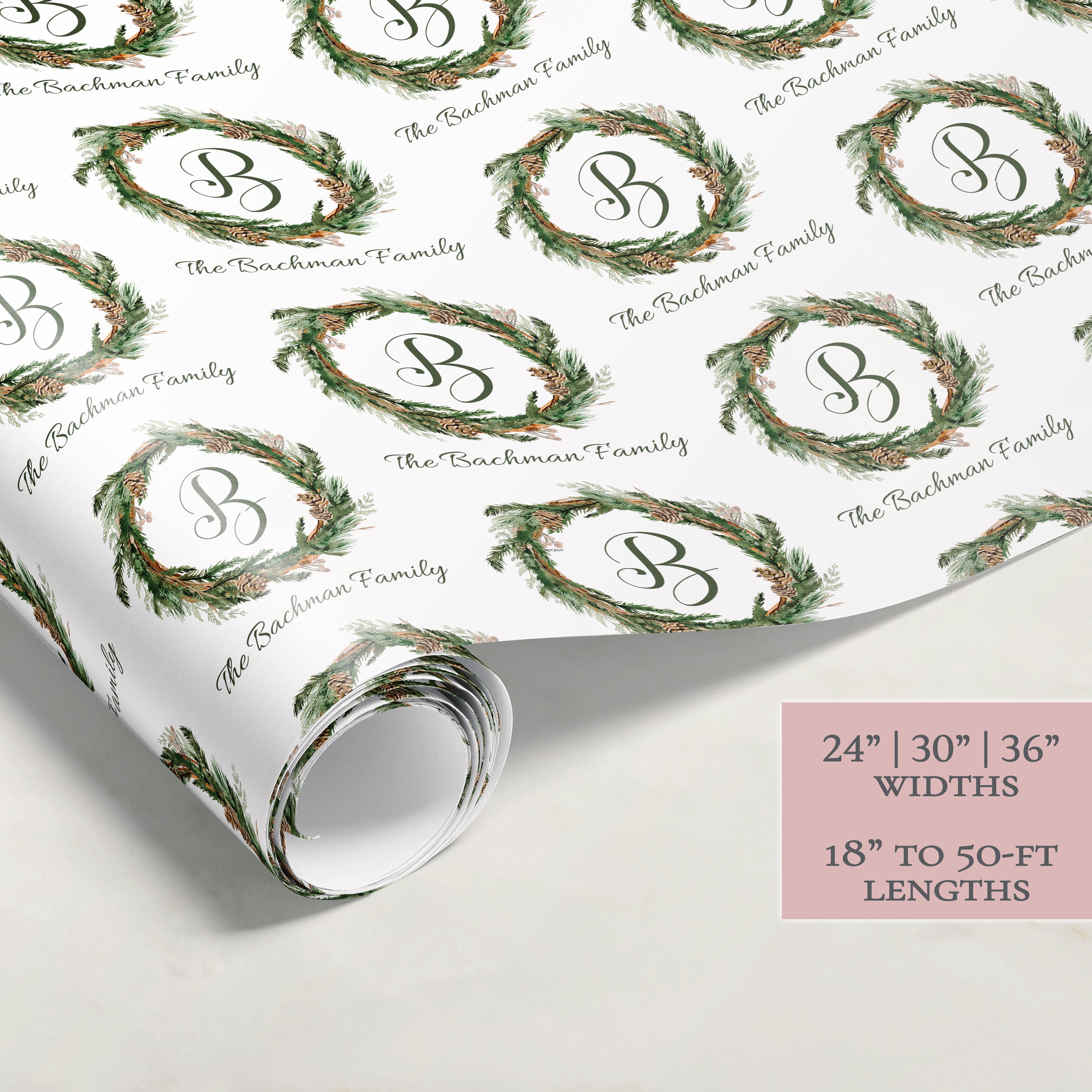 Wreath Christmas Wrapping Paper | Personalized Wrapping Paper | Personalized Gift | Custom Gift Wrap | Name Wrapping Paper | Holiday