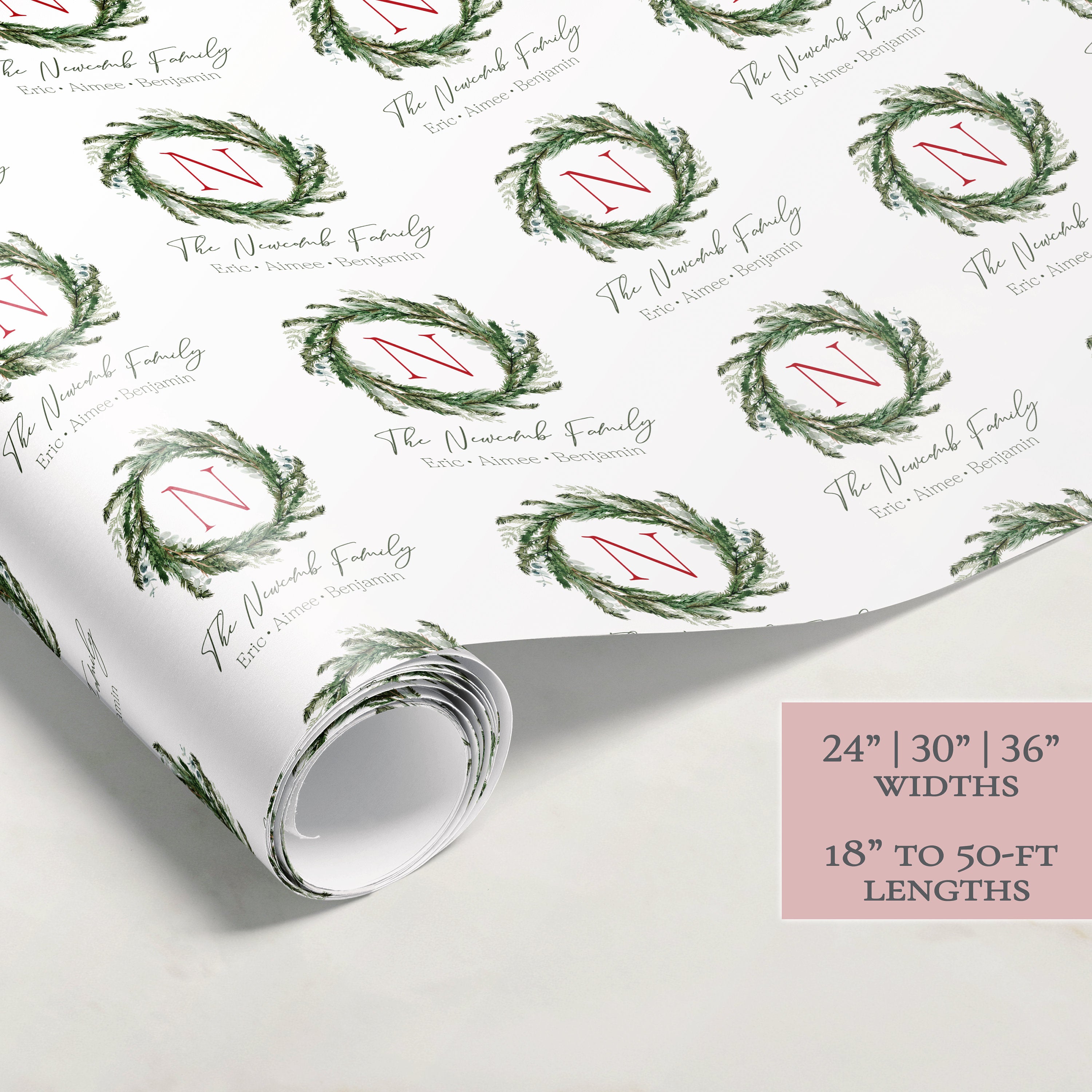 Wreath Christmas Wrapping Paper | Personalized Wrapping Paper | Personalized Gift | Custom Gift Wrap | Name Wrapping Paper | Holiday