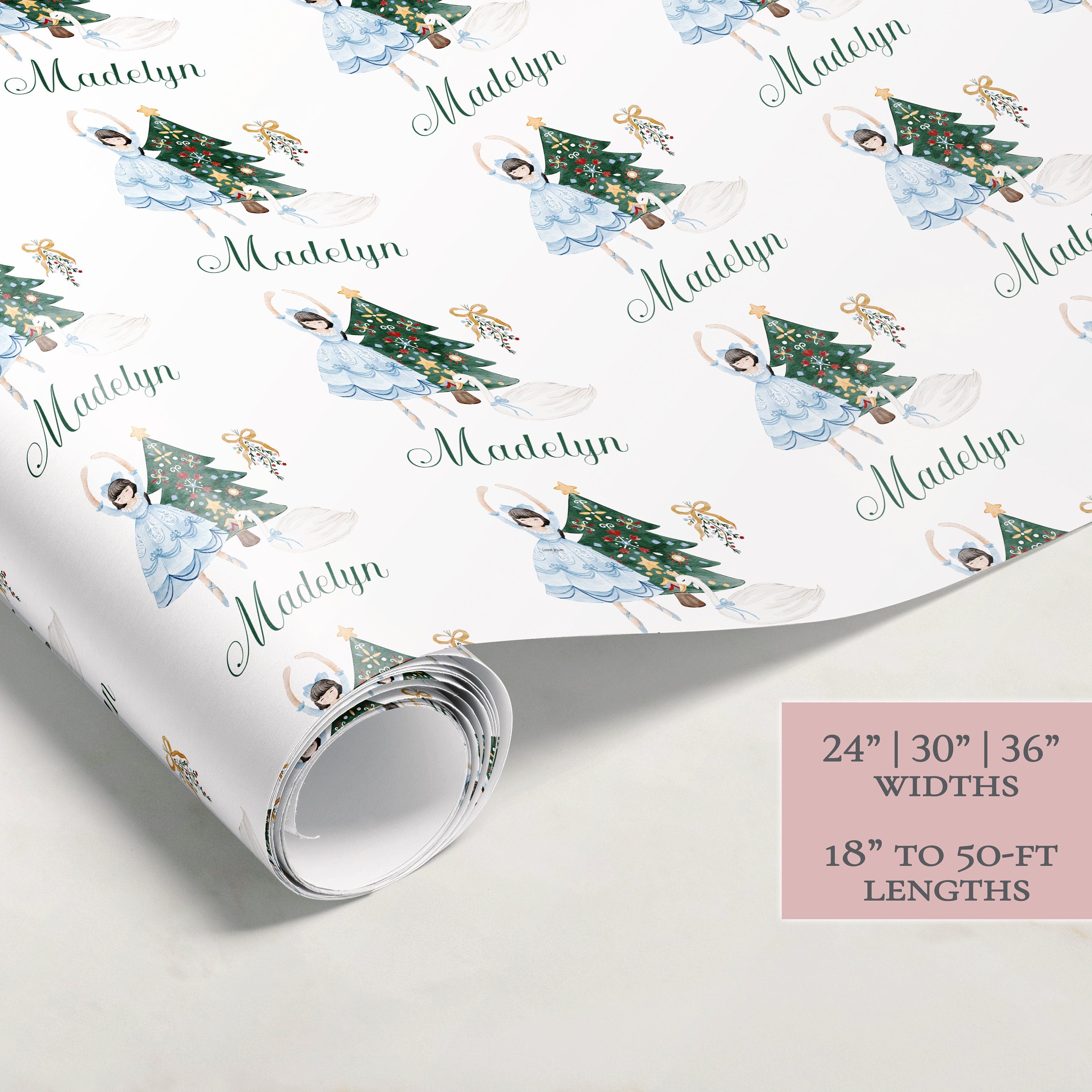 Ballerina Christmas Tree Wrapping Paper | Personalized | Wrapping Paper Rolls | Custom Gift Wrap | Name | Holiday Gift | Nutcracker