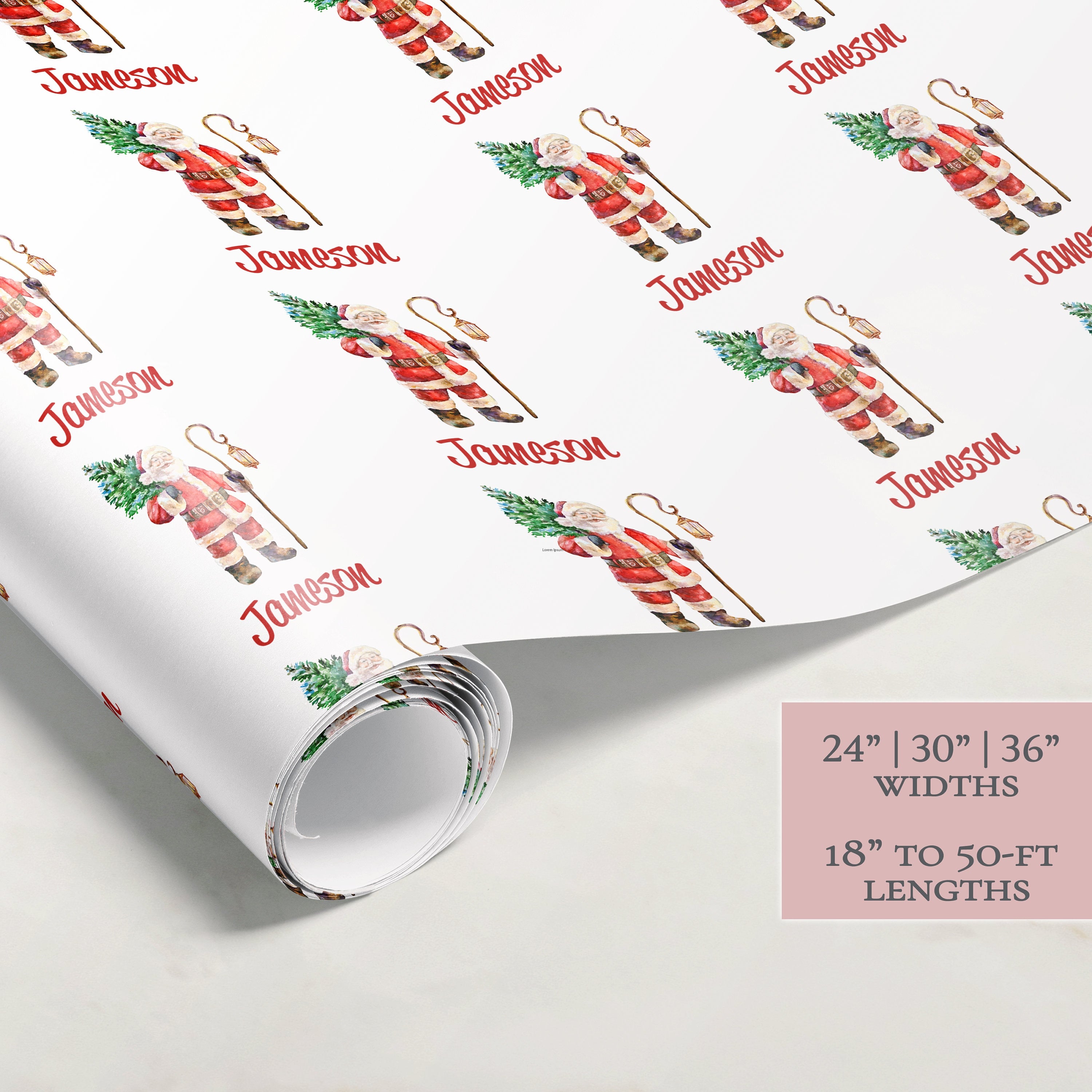 Santa Christmas Wrapping Paper | Personalized | Wrapping Paper Rolls | Custom Gift Wrap | Name | Holiday Gift | Christmas Tree | Family