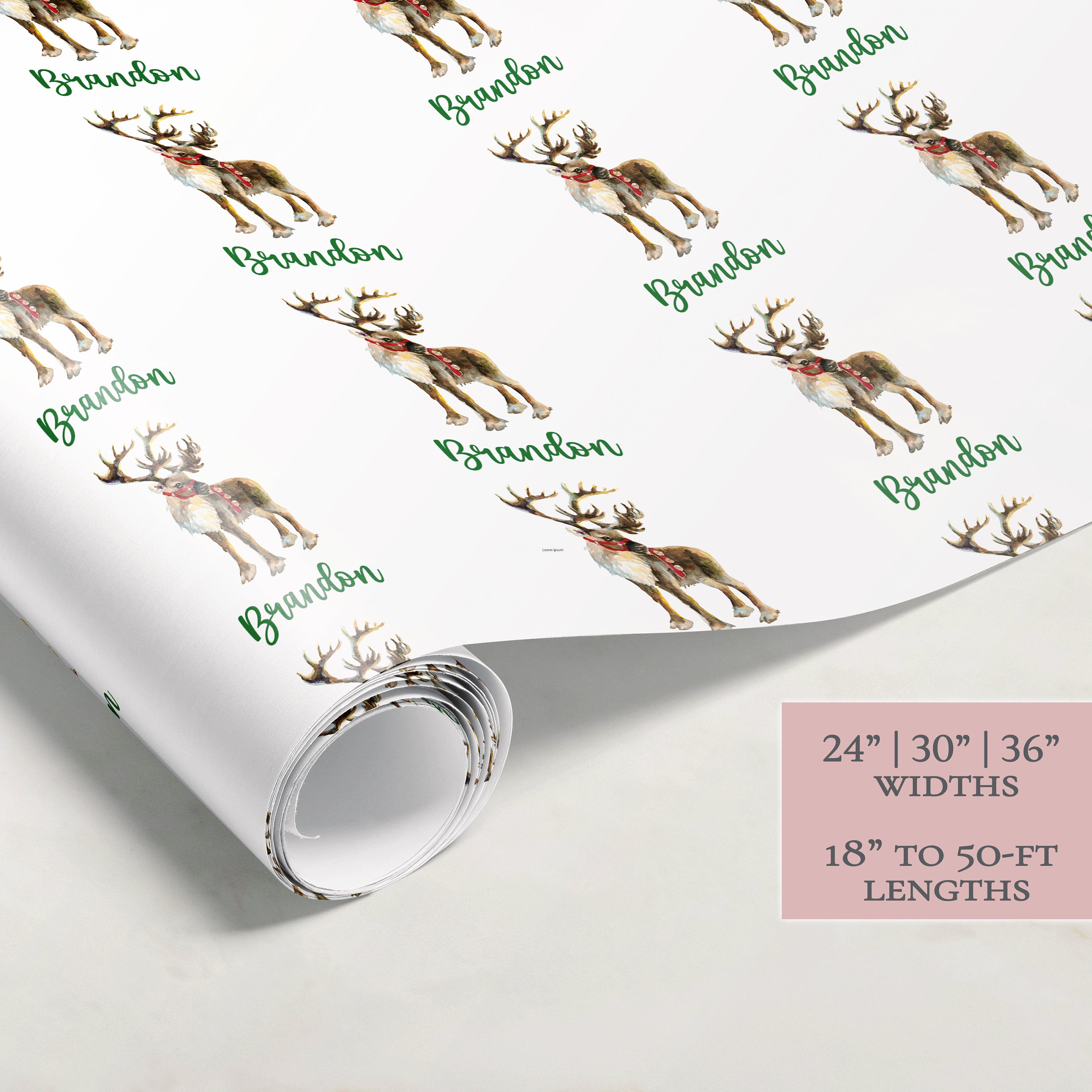 Reindeer Christmas Wrapping Paper | Personalized | Wrapping Paper Rolls | Custom Gift Wrap | Name | Holiday Gift | Christmas Tree | Family