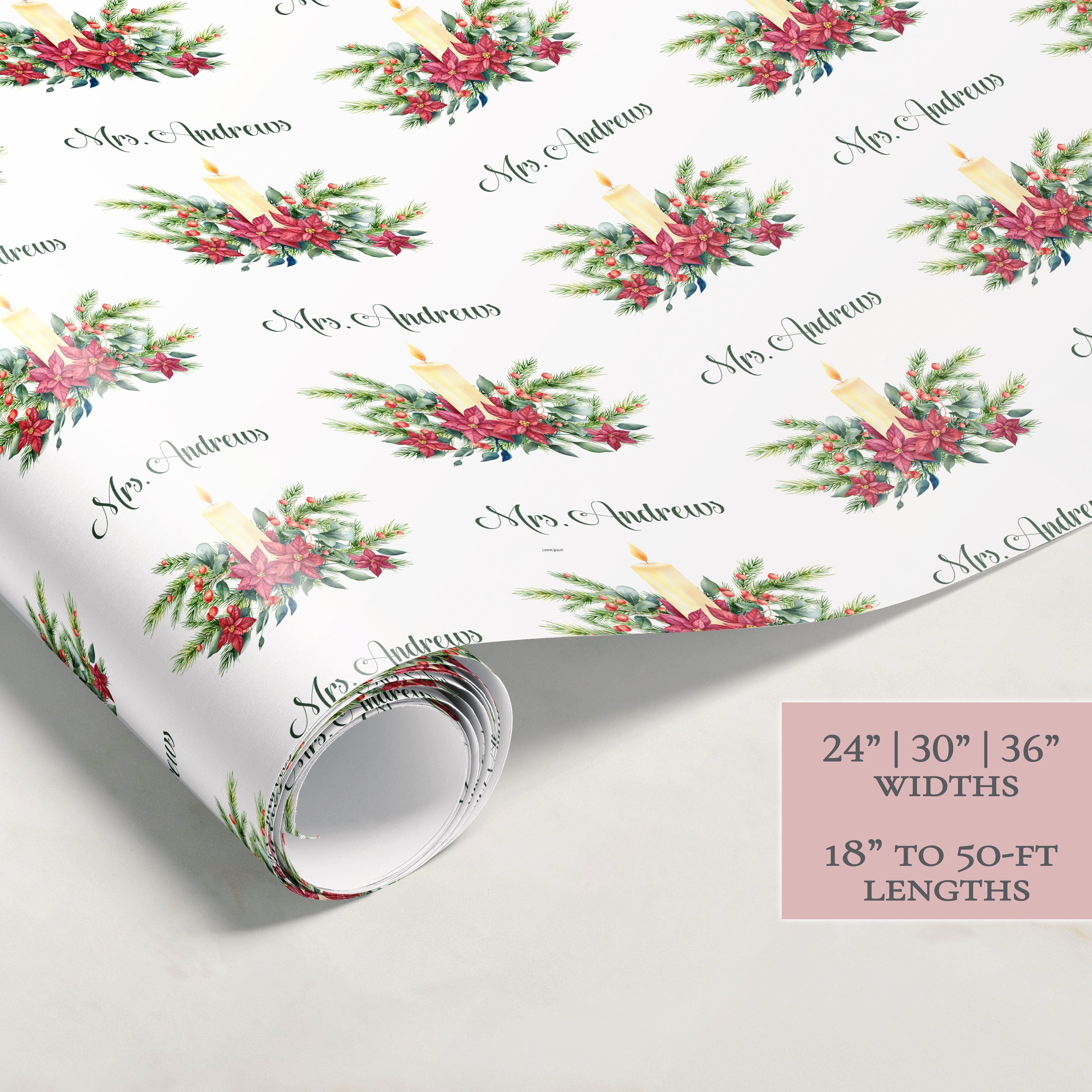 Candle Christmas Wrapping Paper | Personalized Wrapping Paper | Wrapping Paper Rolls | Custom Gift Wrap | Name Wrapping Paper | Holiday Gift