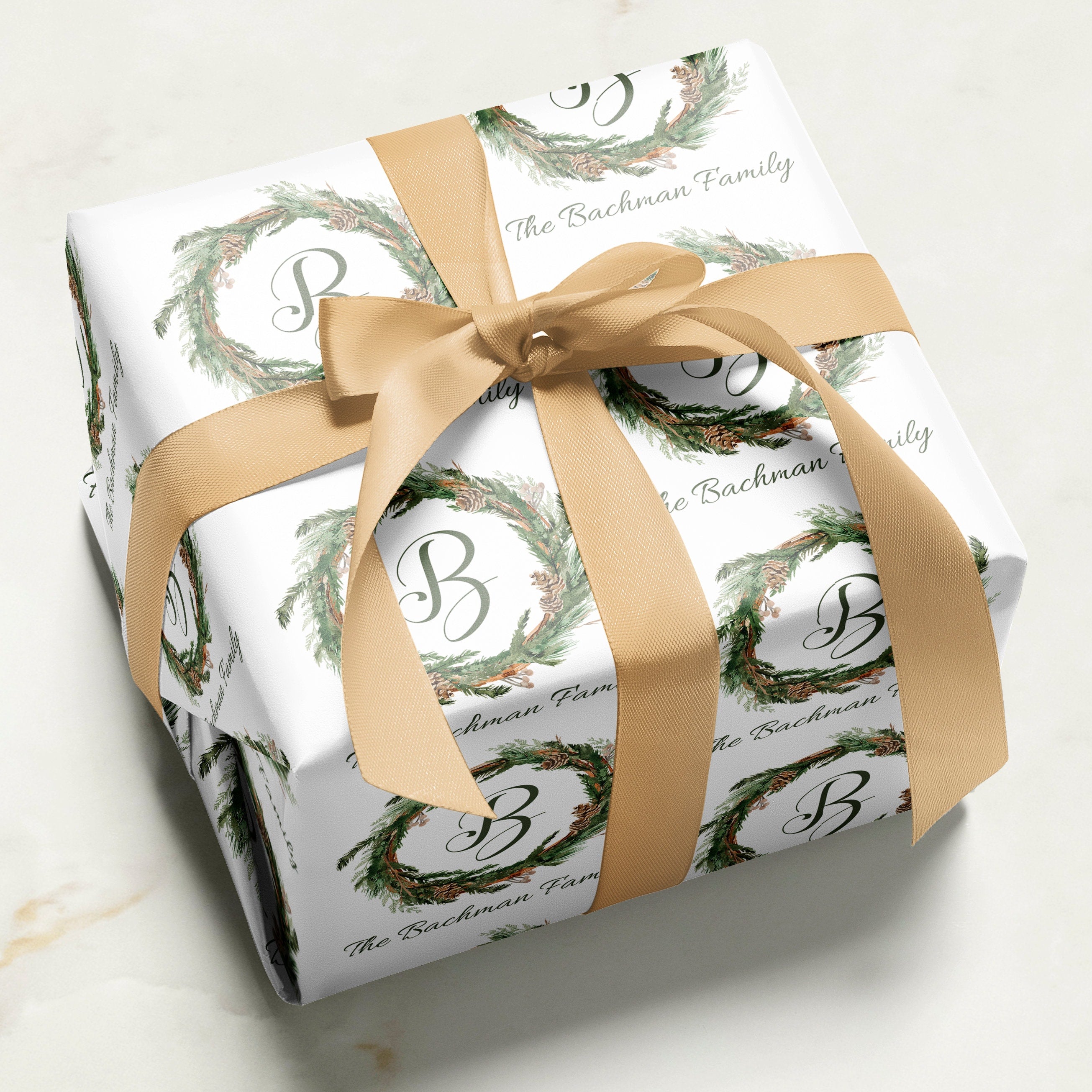 Wreath Christmas Wrapping Paper | Personalized Wrapping Paper | Personalized Gift | Custom Gift Wrap | Name Wrapping Paper | Holiday