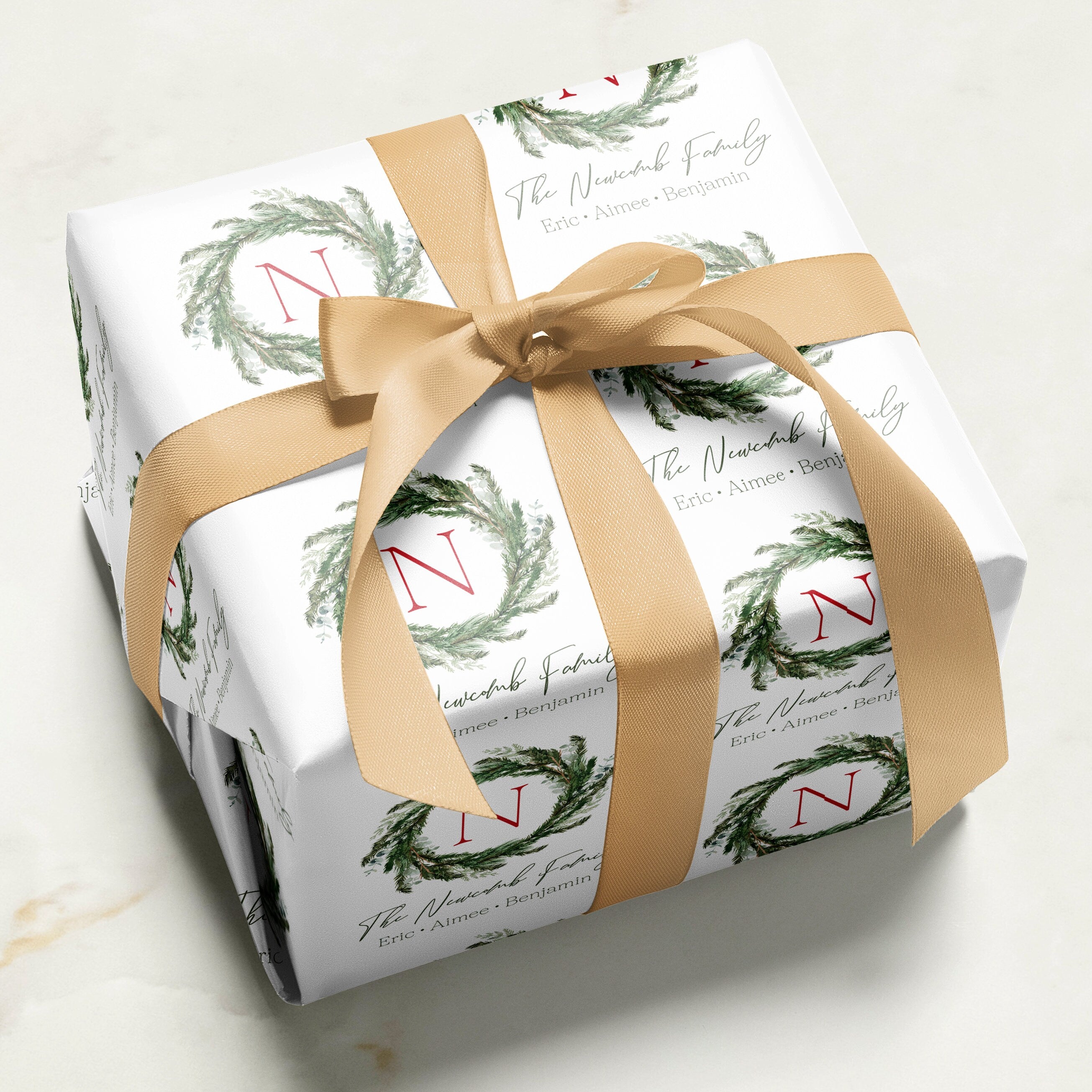 Wreath Christmas Wrapping Paper | Personalized Wrapping Paper | Personalized Gift | Custom Gift Wrap | Name Wrapping Paper | Holiday