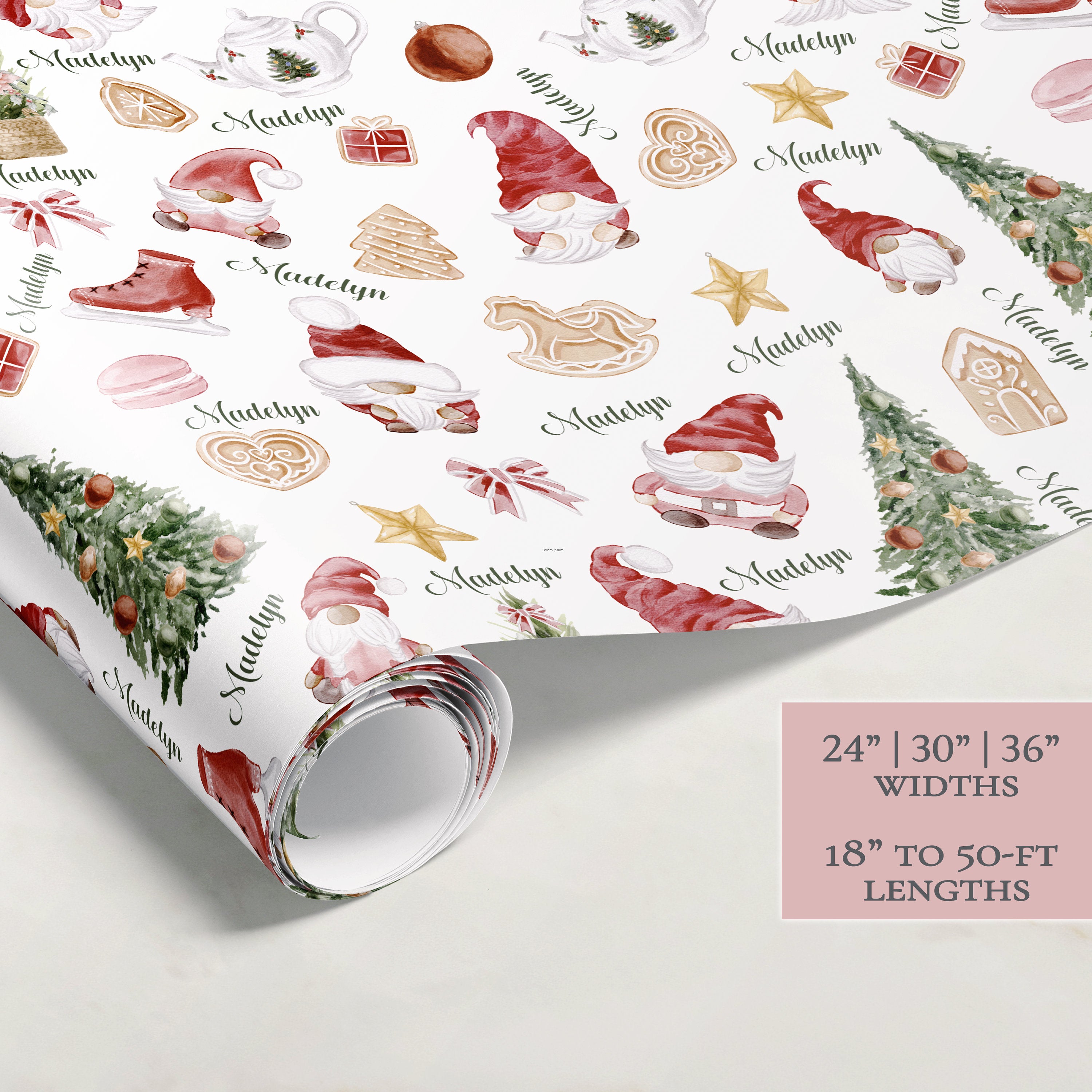 Gnome Christmas Wrapping Paper | Personalized Wrapping Paper | Wrapping Paper Rolls | Custom Gift Wrap | Name Wrapping Paper | Holiday Gift