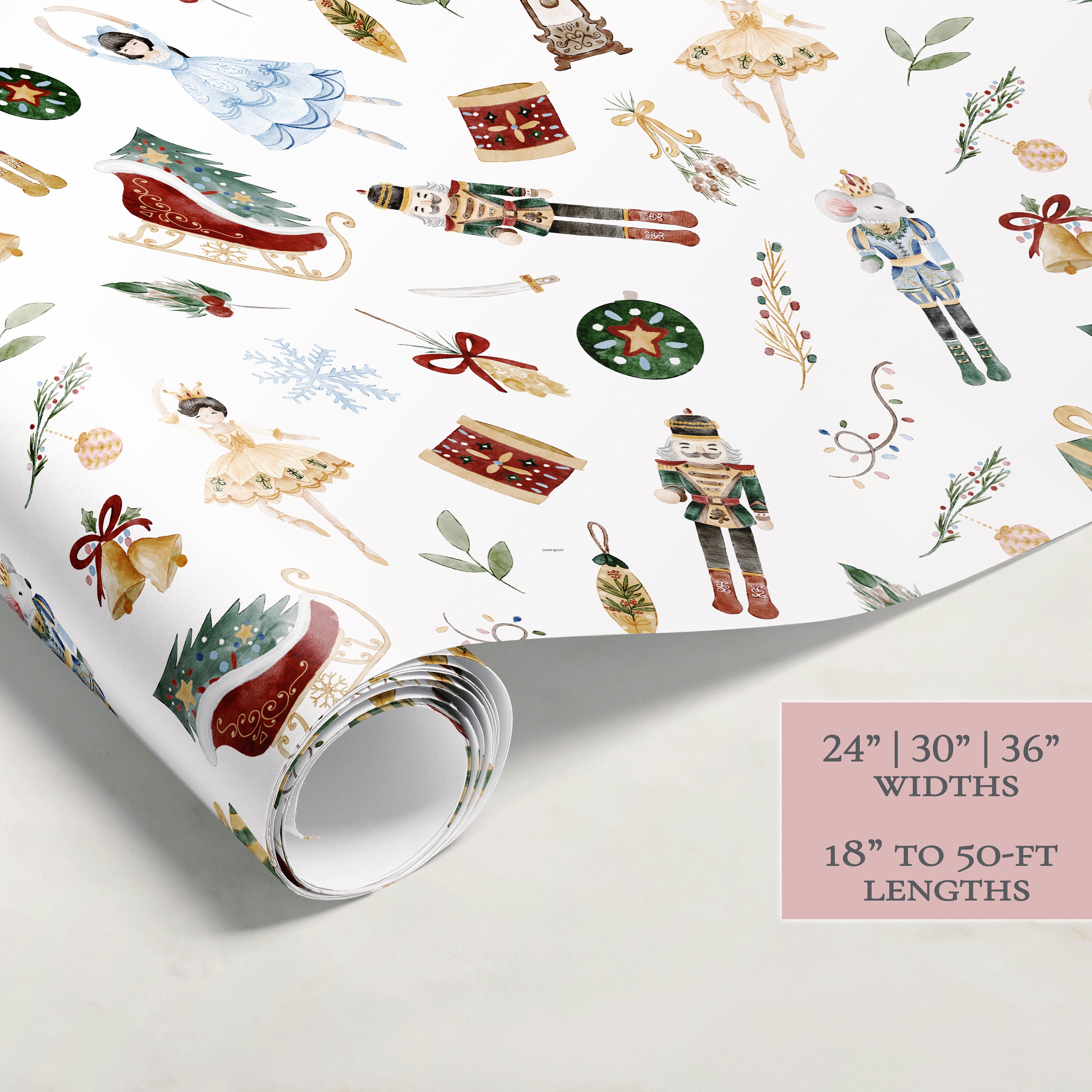 Nutcracker Wrapping Paper | Christmas Wrapping Paper Roll | Holiday Gift Wrap | Holiday Watercolor | Holiday