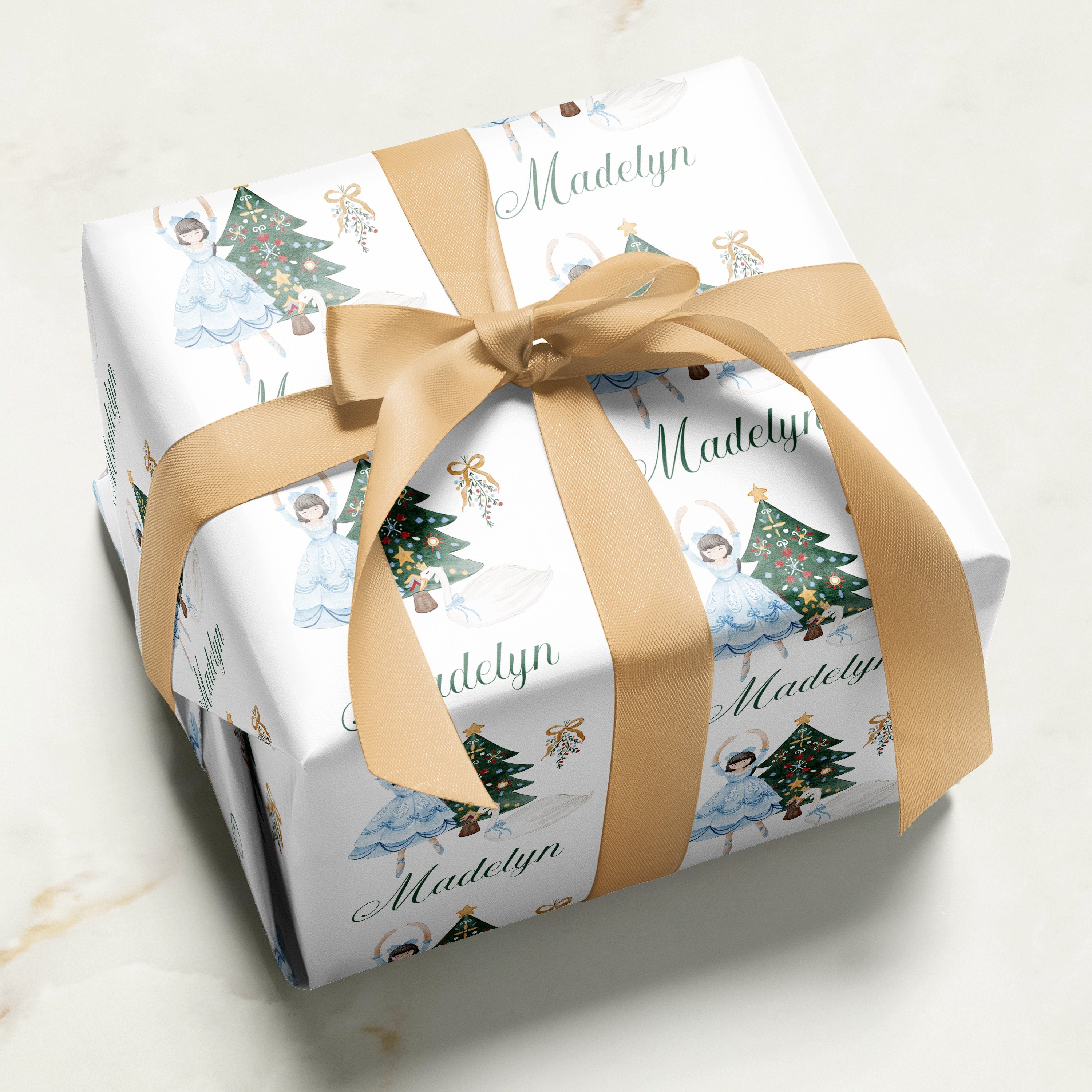 Ballerina Christmas Tree Wrapping Paper | Personalized | Wrapping Paper Rolls | Custom Gift Wrap | Name | Holiday Gift | Nutcracker