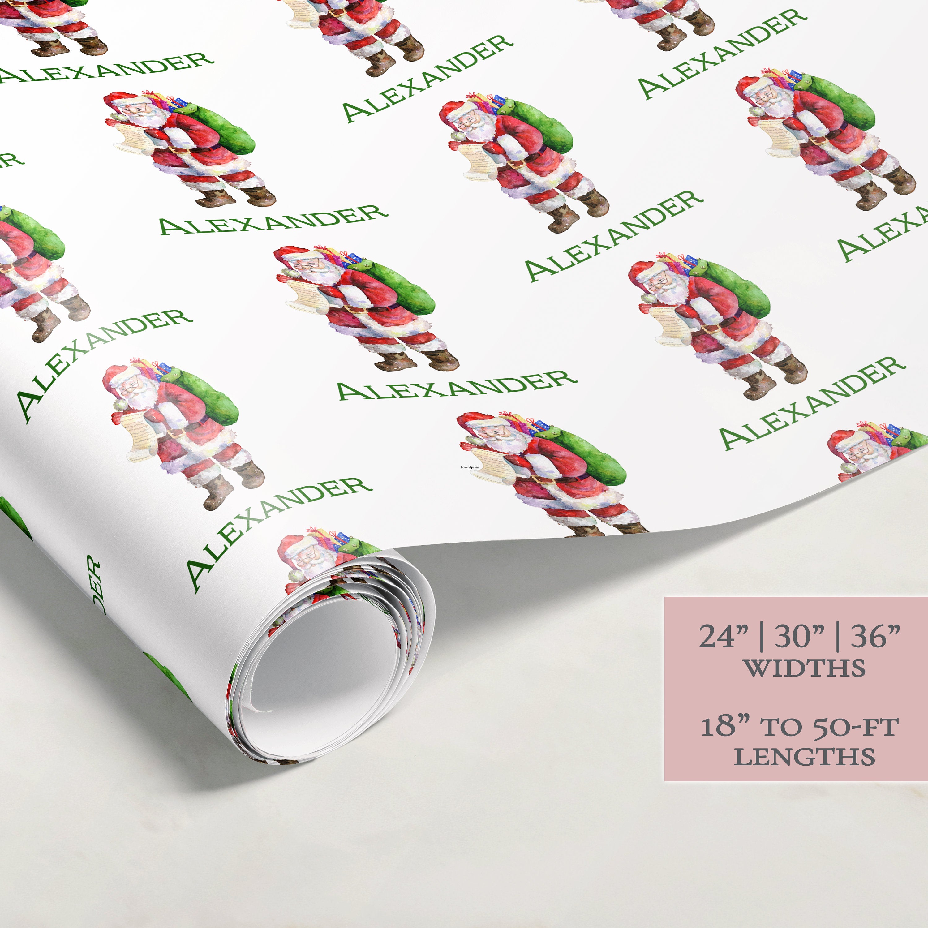 Sant Christmas Wrapping Paper | Personalized | Wrapping Paper Rolls | Custom Gift Wrap | Name | Holiday Gift | Christmas Tree | Family