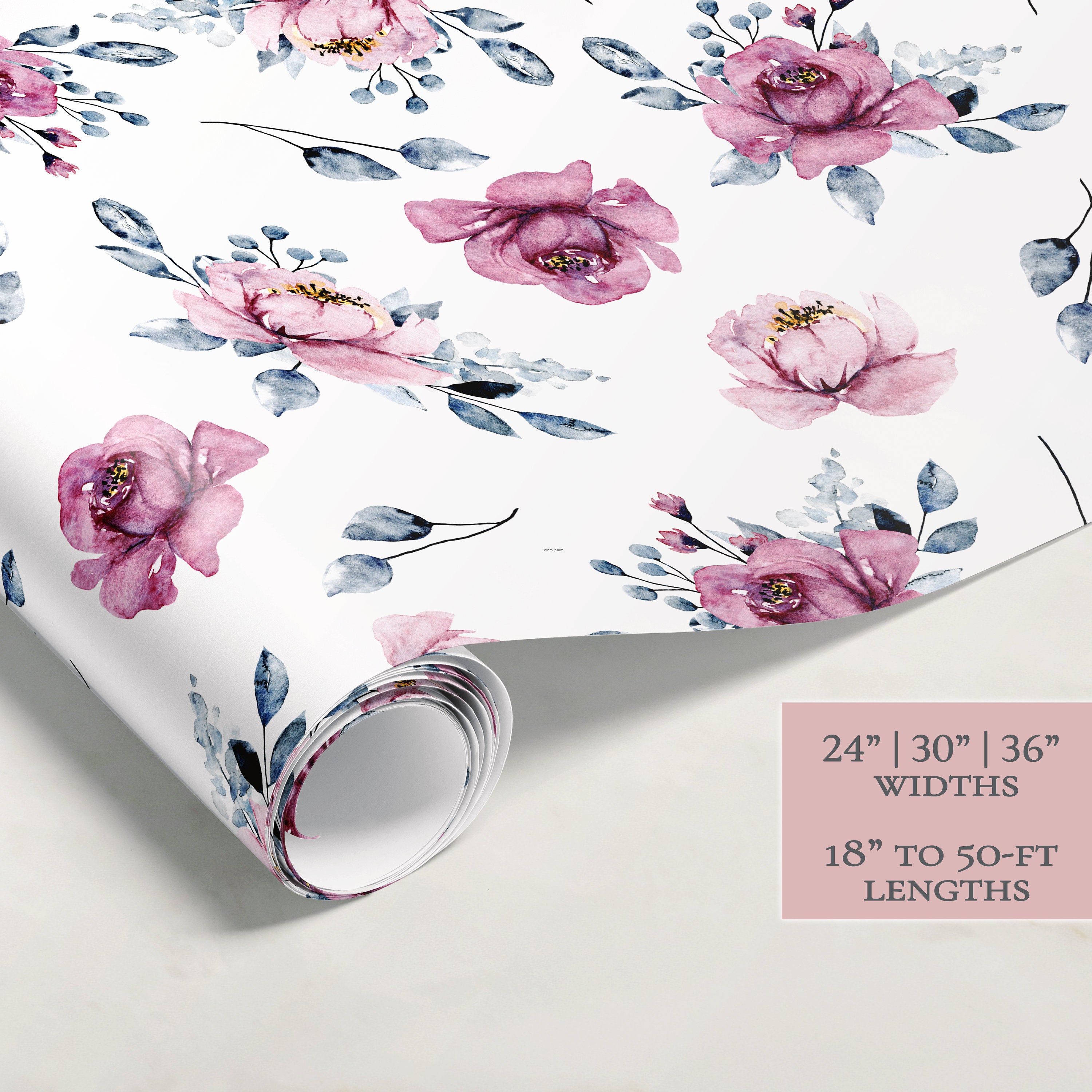 Dusty Rose Wrapping Paper | Floral Gift Wrap | Wrapping Paper Rolls | Gift Wrap | Premium Gift Wrap | Wedding Gift Wrap | Watercolor