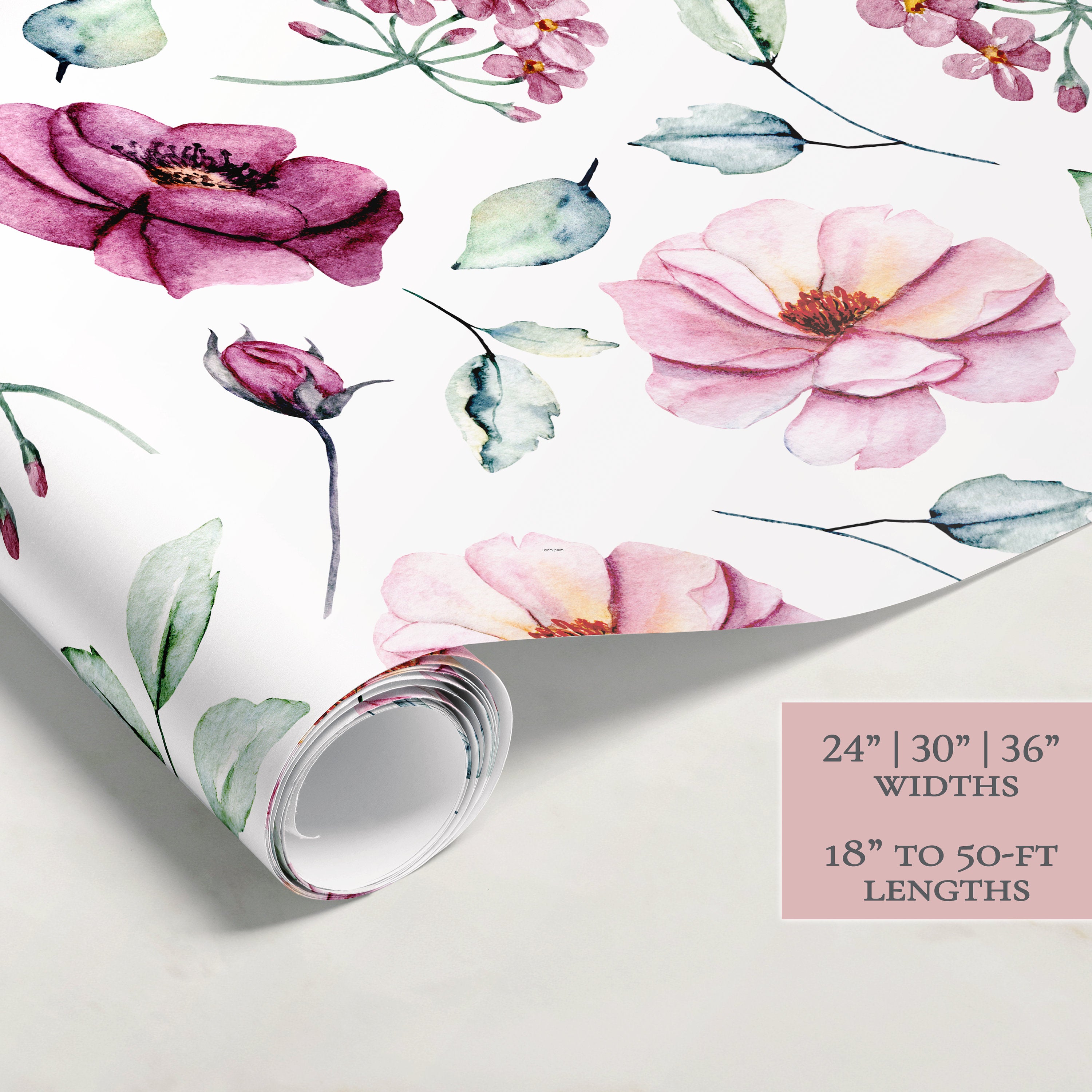 Pink Flowers Wrapping Paper | Floral Gift Wrap | Wrapping Paper Rolls | Gift Wrap | Premium Gift Wrap | Wedding Gift Wrap | Watercolor