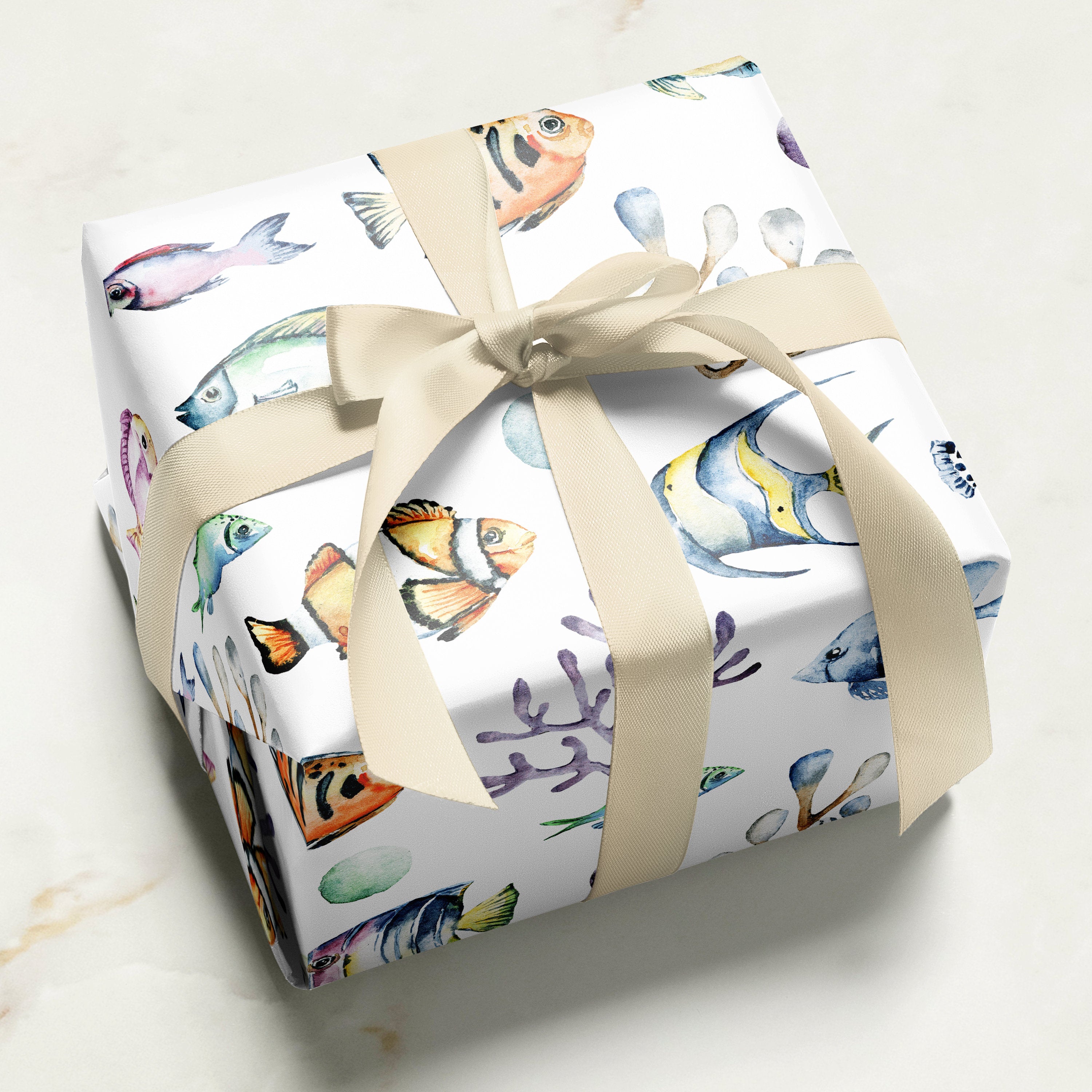 Tropical Fish Wrapping Paper | Gift Wrap | Wrapping Paper Rolls | Gift Wrap | Premium Gift Wrap | Underwater | Tropical Watercolor