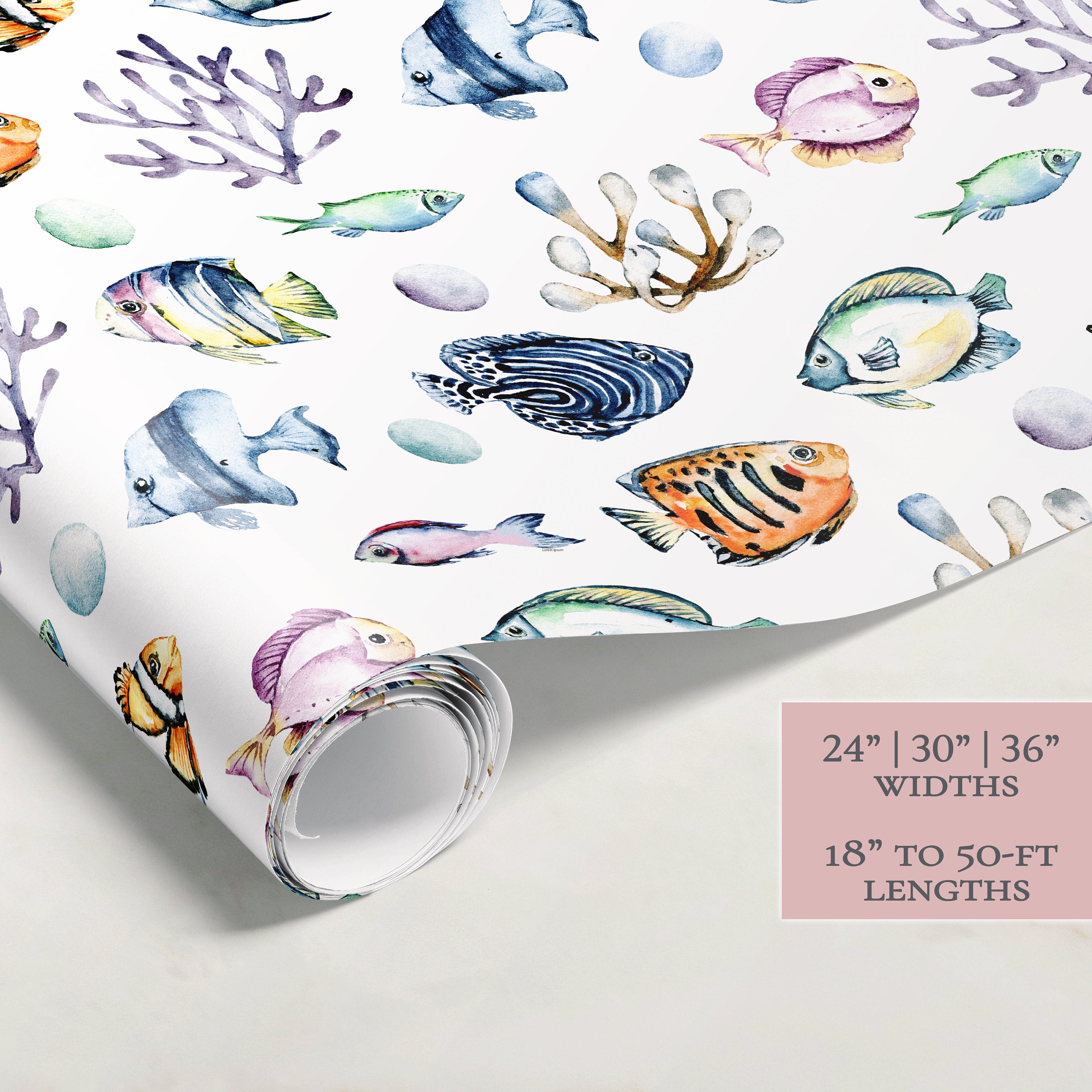 Tropical Fish Wrapping Paper | Gift Wrap | Wrapping Paper Rolls | Gift Wrap | Premium Gift Wrap | Underwater | Tropical Watercolor