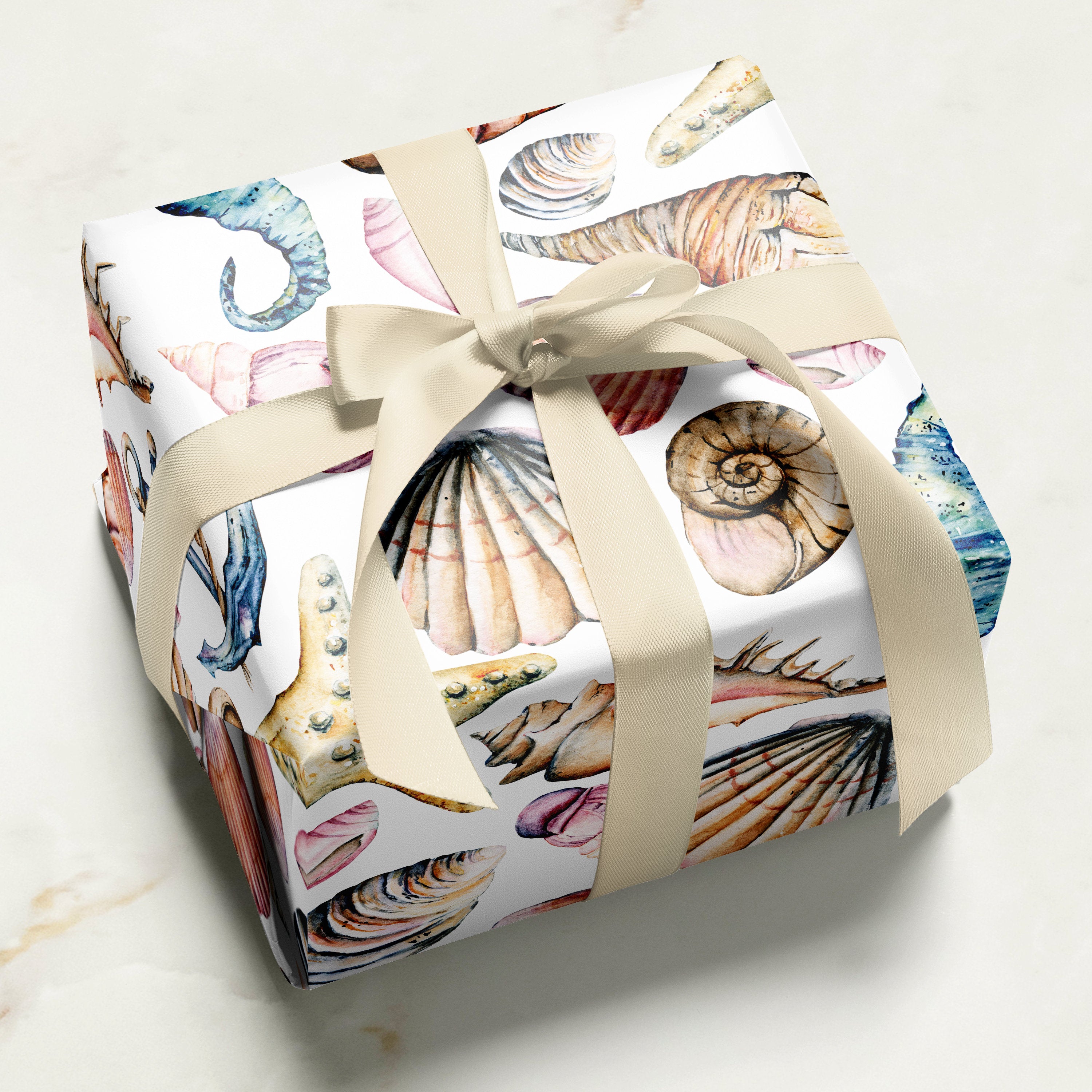 Seashell Wrapping Paper | Gift Wrap | Wrapping Paper Rolls | Gift Wrap | Premium Gift Wrap | Ocean | Anchor | Watercolor