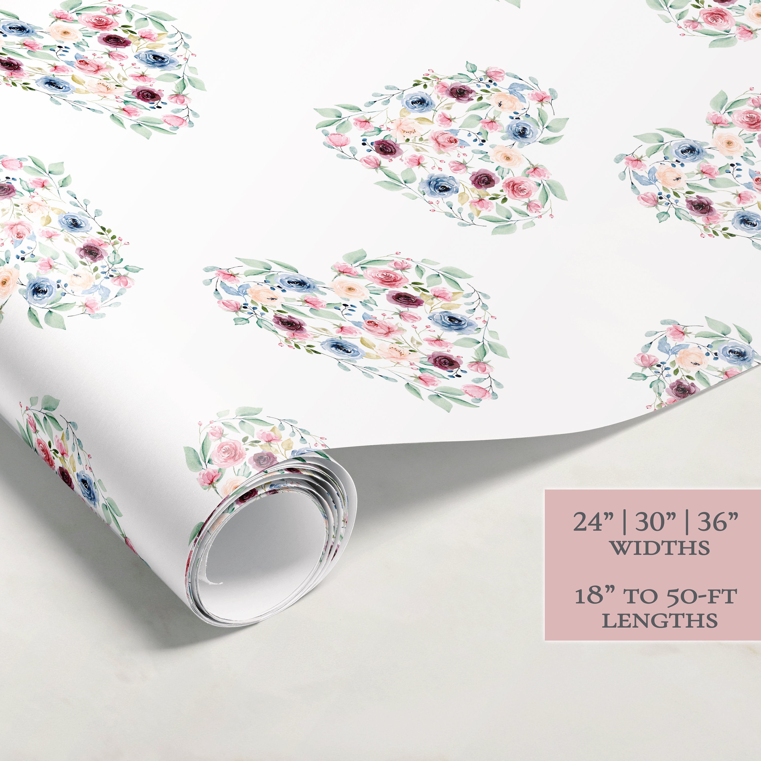 Flower Heart Wrapping Paper | Valentine Gift Wrap | Wrapping Paper Rolls | Gift Wrap | Premium Gift Wrap | Wedding Gift Wrap | Watercolor