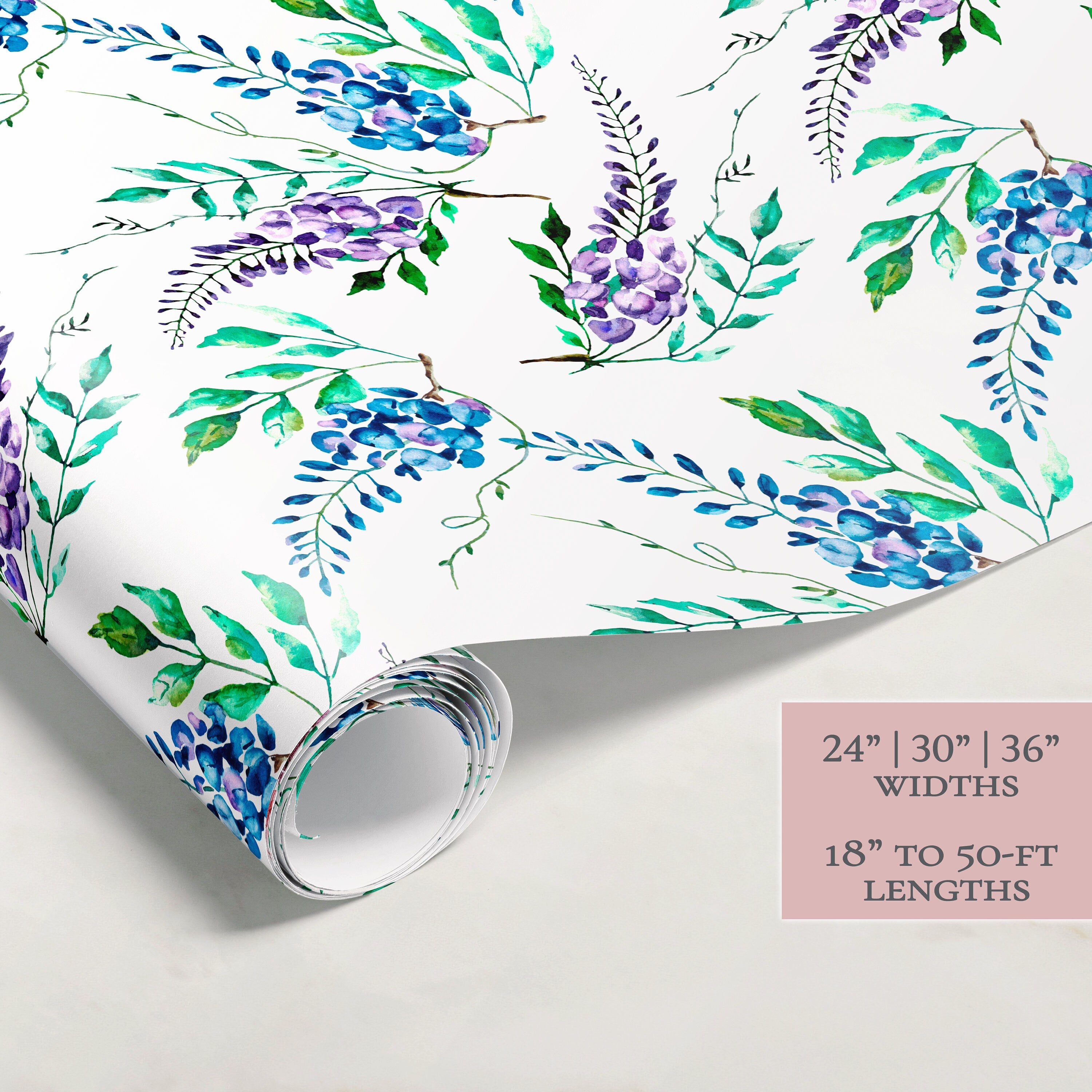 Wisteria Wrapping Paper | Flower Gift Wrap | Floral | Wrapping Paper Rolls | Gift Wrap | Premium Gift Wrap | Wedding Gift Wrap | Watercolor